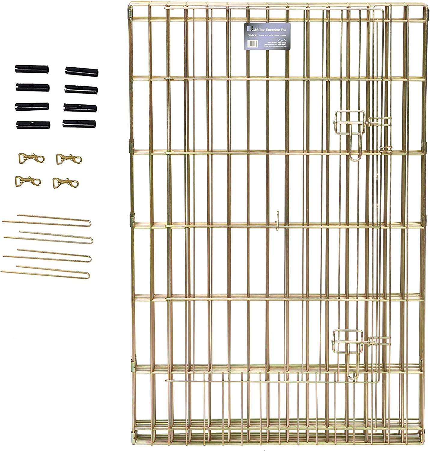 Midwest Homes For Pets Foldable Metal Dog Exercise Pen / Pet Playpen, Gold Zinc W/ Door, 24'W X 36'H, 1-Year Manufacturer'S Warranty