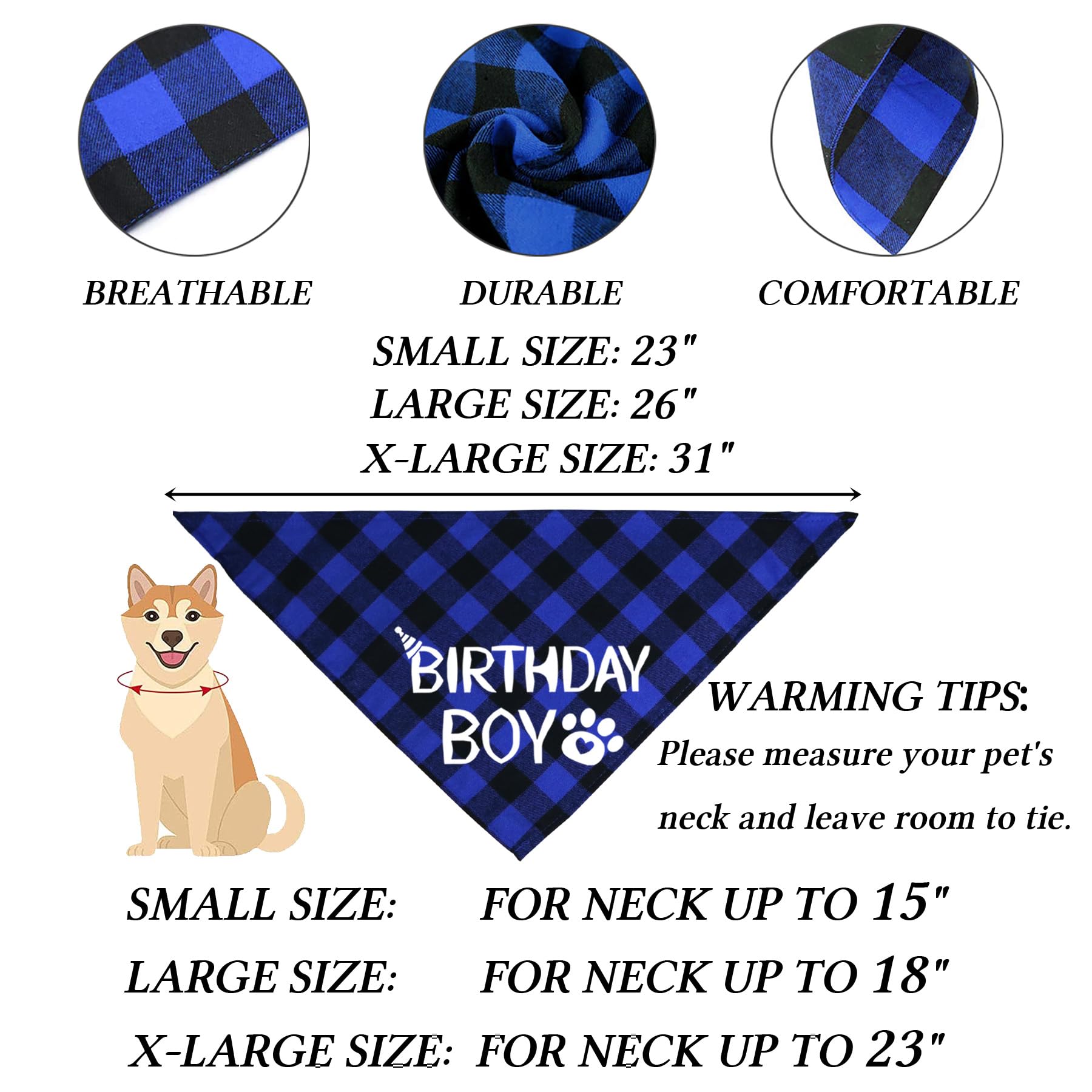 Stmk Dog Birthday Party Supplies, Multi Size Dog Birthday Hat With Numbers Bandana Bow Tie For Medium Large Dogs Pets (Blue, Lar