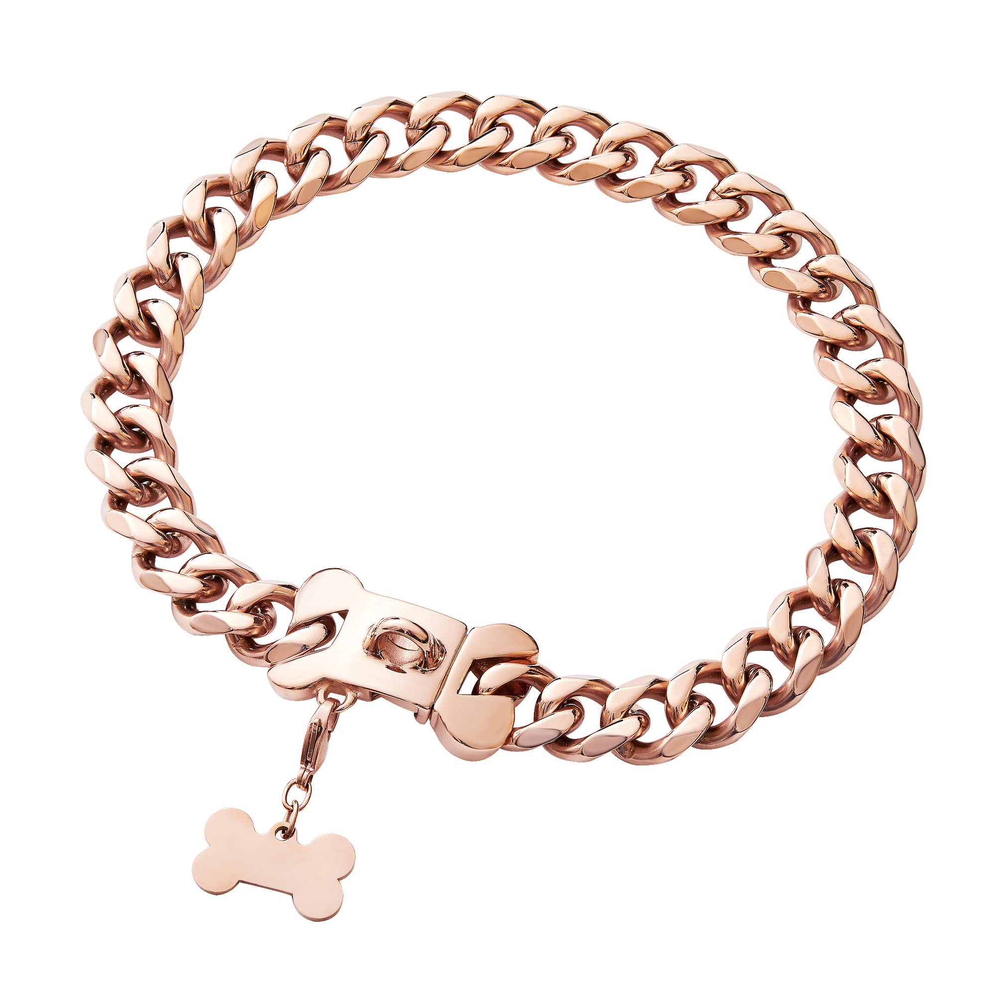 Rose Gold Stainless Steel Cuban Link Heavy Duty Dog Collar For Medium Large Dogs, American Bully French Bulldog Luxury Dog Colla