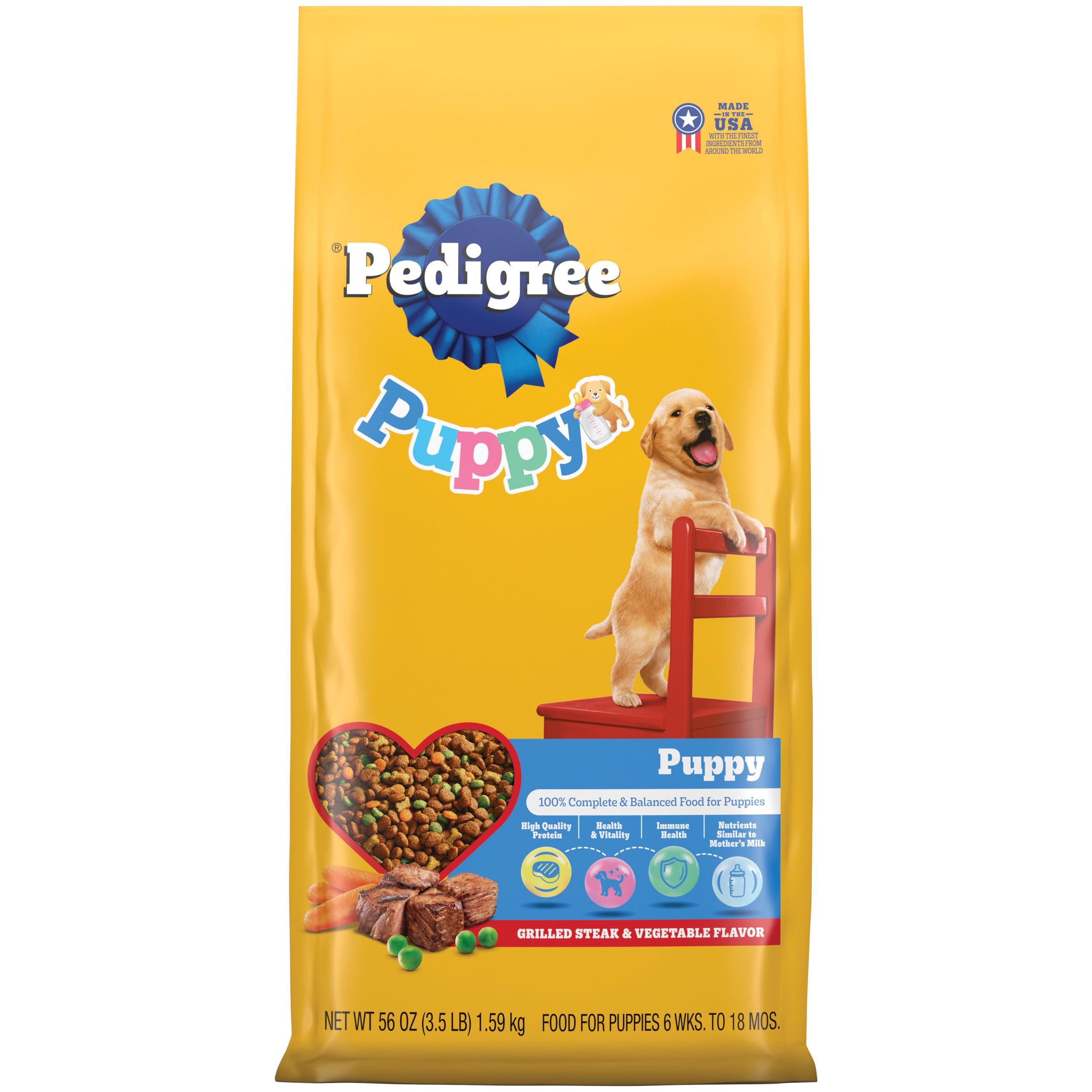 PEDIGREE Puppy Growth & Protection Dry Dog Food Grilled Steak & Vegetable Flavor, 3.5 lb. Bag
