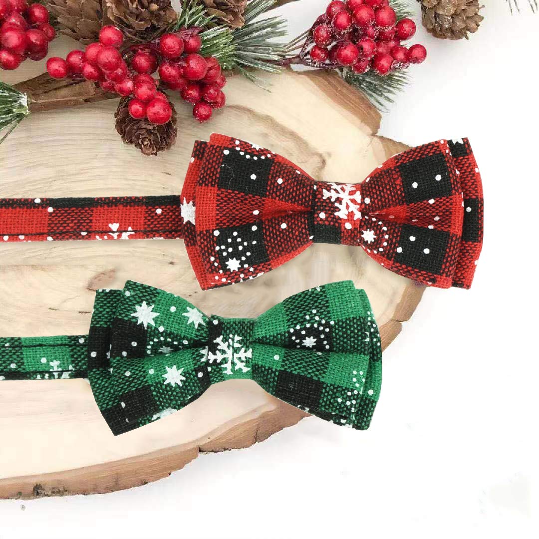 Pohshido 2 Pack Christmas Cat Collar With Movable Bowtie, Holiday Cat Bowtie Plaid Patterns, Breakaway Buckle Safety Kitty Kitten Collar With Bell, Adjustable Pet Collar For Cats And Puppies