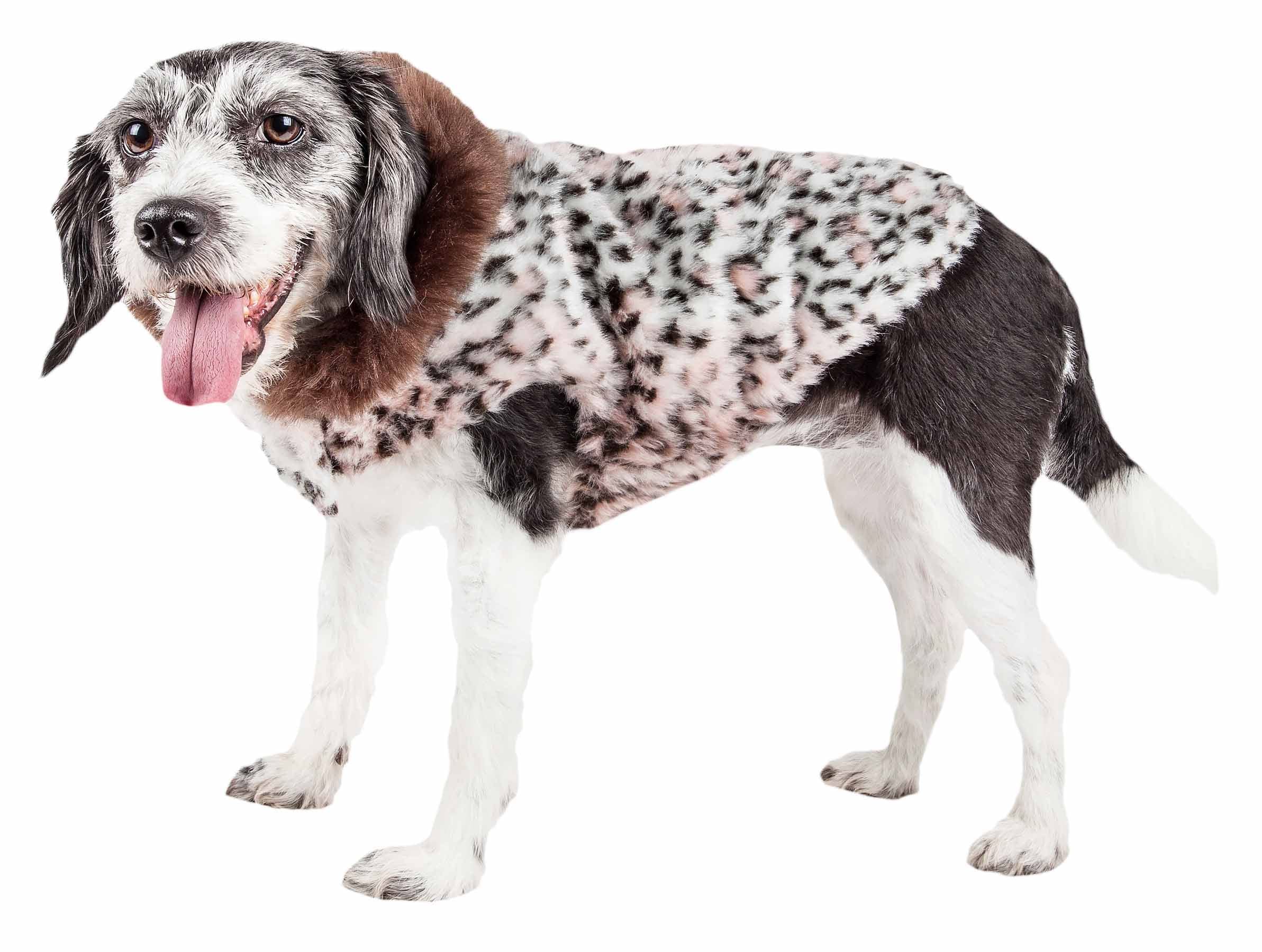 Pet Life ® Luxe 'Furracious' Cheetah Patterned Mink Fur Dog Coat - Dog Jacket With Hook-And-Loop Belly Enclosures - Winter Dog Coats For Small Medium Large Dog Clothes