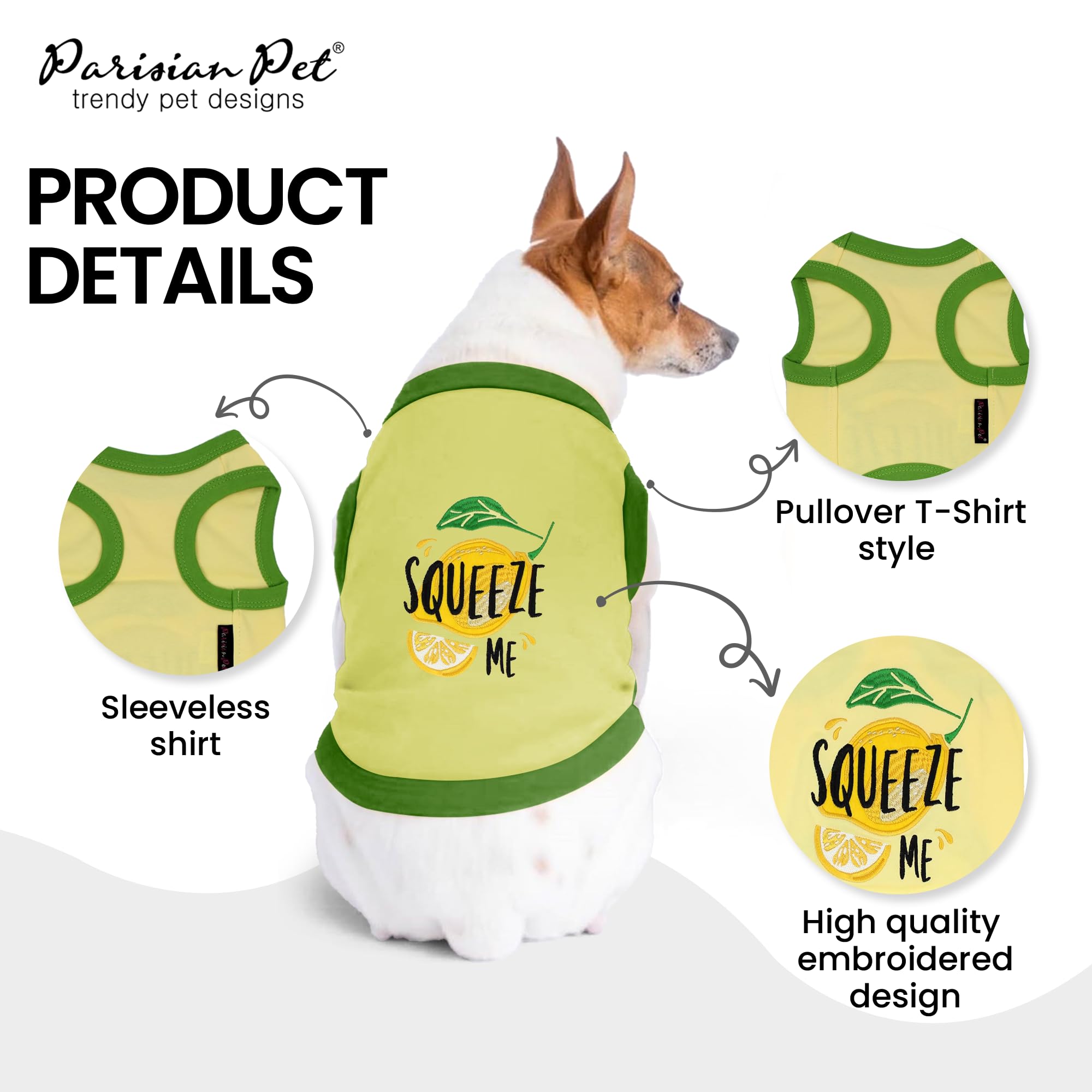 Parisian Pet Dog Tshirt - Embroidered  Squeeze Me  Dogs Clothes - Breathable And Lightweight Dog Tank Top - Sleeveless Doggy Tee