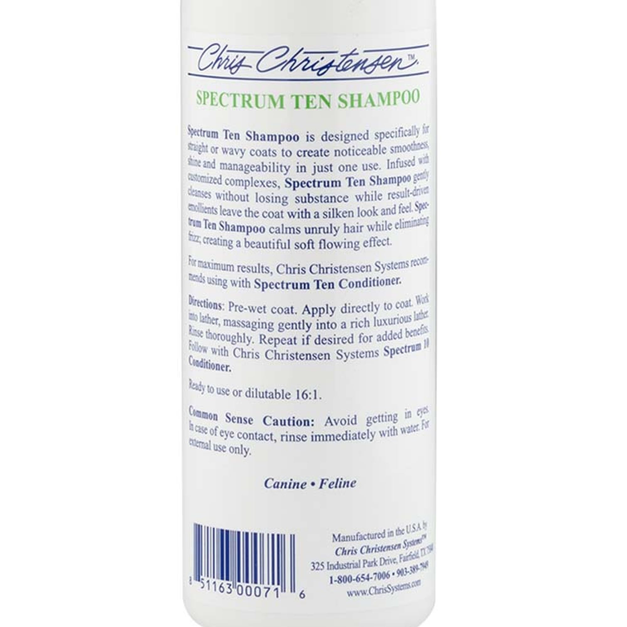 Chris Christensen Spectrum Ten Dog Shampoo, Groom Like A Professional, Gentle Cleansing, Gorgeous Shine, Made In Usa, 473Ml