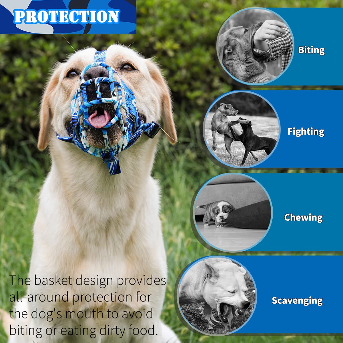 Dog Muzzle, Silicone Basket Muzzle for Small Medium Large Dogs, Soft Cage Muzzle Prevent Biting Chewing, Allow Drinking Panting,
