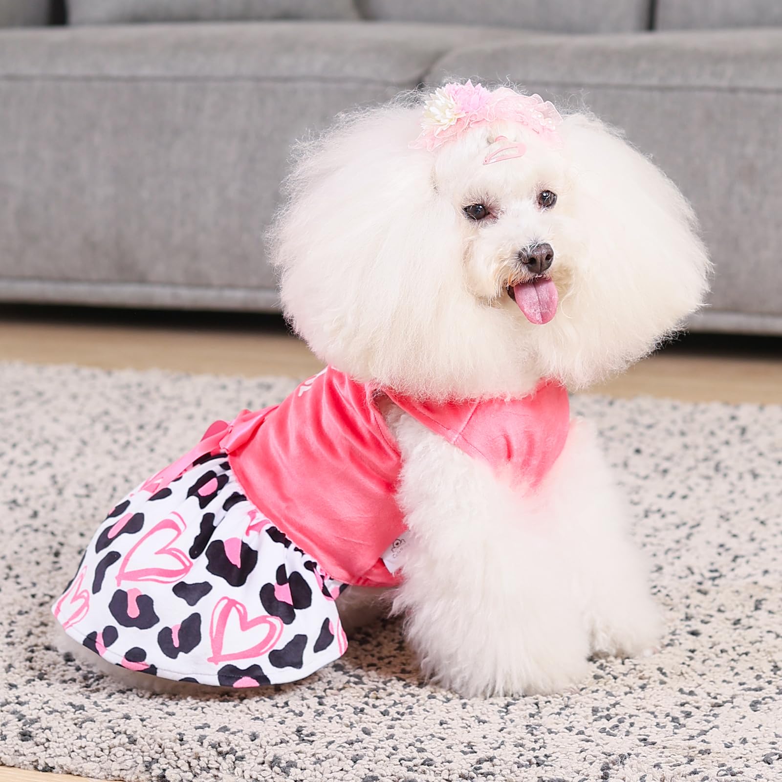 Cutebone Dog Dresses Velvet Mama'S Girl Small Dogs Clothes Onesie Pet Apparel Girl Puppy Skirt With Bow Hair Rope Cva40S-D