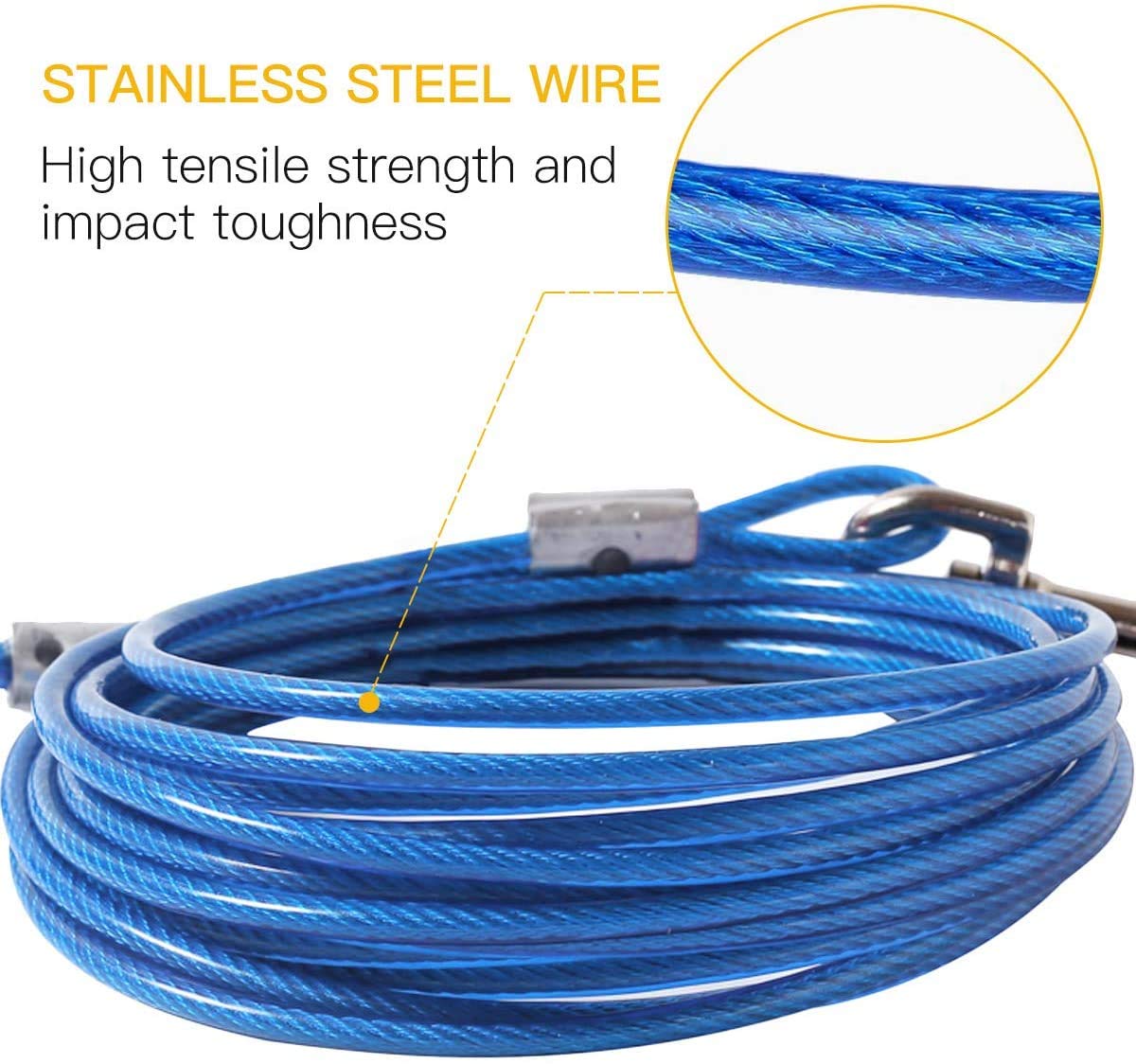 Clkhowl Dog Stake Tie Out Cable - 16/30'' Anti Rust Reflective Stake For Medium Large Dogs Up To 125 Lbs, Dog Cable Runner And M