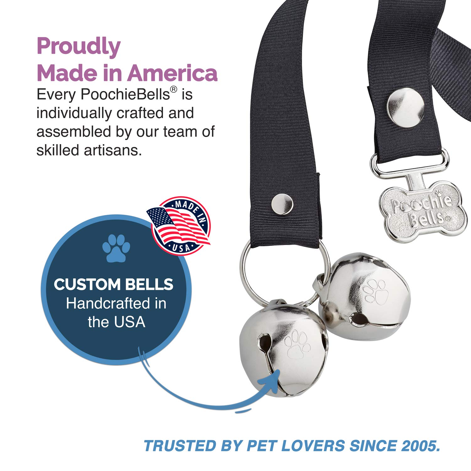 Poochiebells Original Handcrafted Potty Training Dog Doorbell – Excellence In Craftsmanship, One Size Fits All, Trainer-Recommended For 20+ Years, Made In Usa, Midnight Black Solid