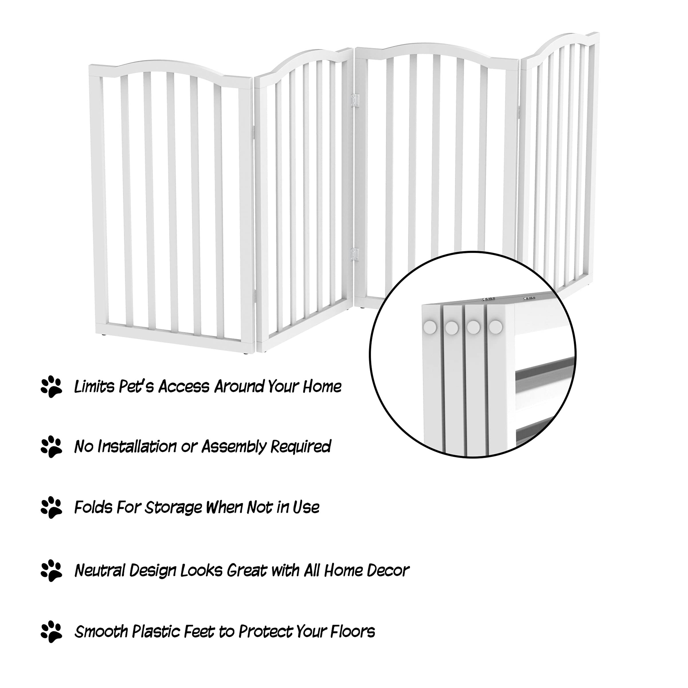 Petmaker Indoor Pet Gate - 4-Panel Folding Dog Gate For Stairs Or Doorways - 73.5X32-Inch Tall Freestanding Pet Fence For Cats And Dogs (White)