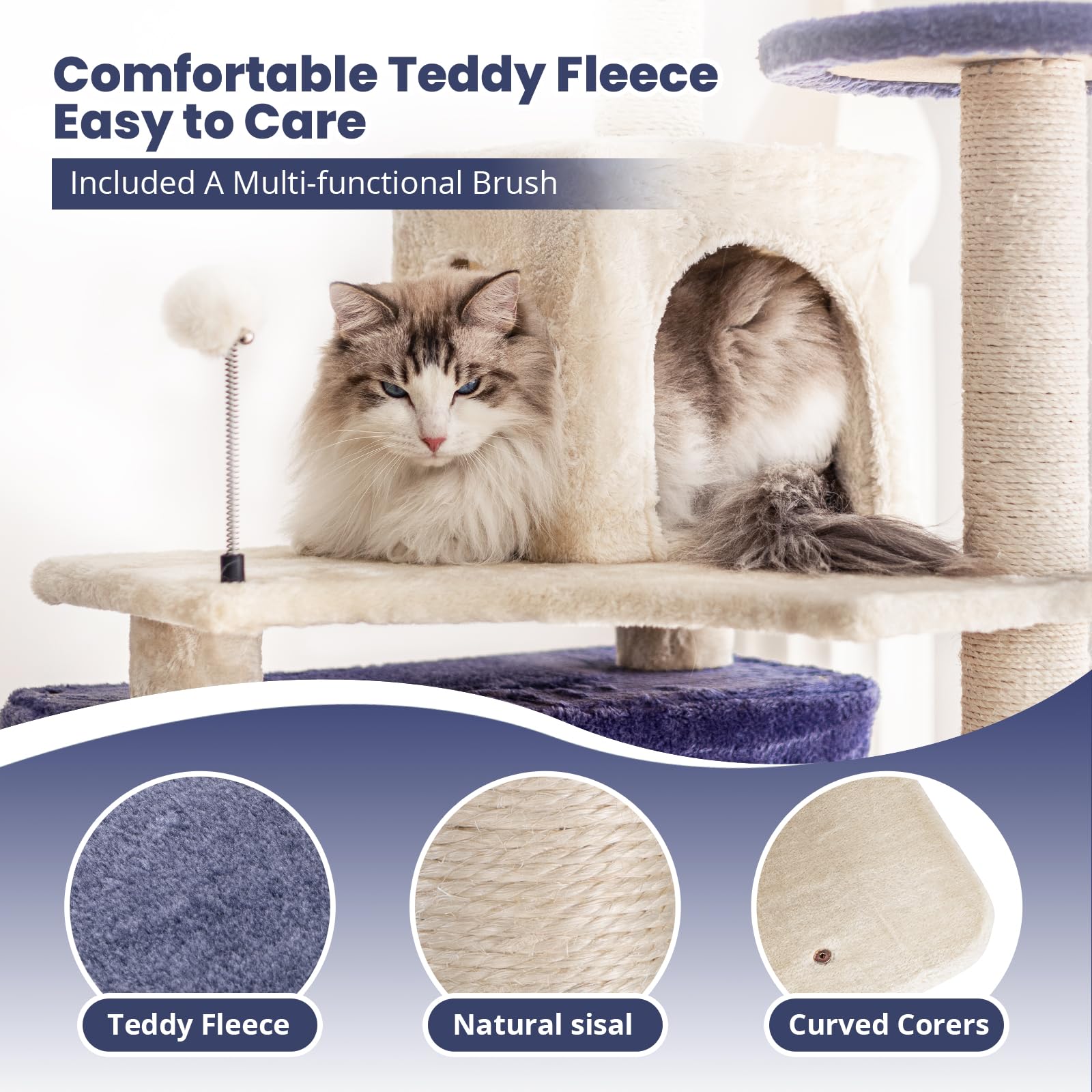 Hyabi 53 Inch Multi-Level Cat Tree Tower With Cozy Condo Furniture Apartment Plush Amusement Platform With Scratch Posts Toy Ball Pet House Play For Indoor Cats