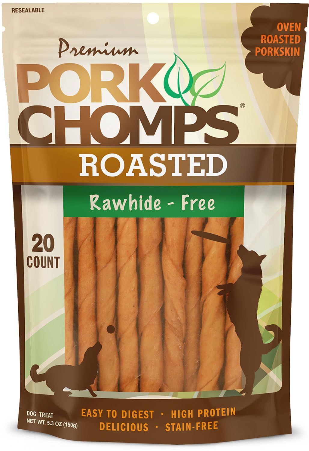Pork Chomps Roasted Pork Skin Dog Chews, 5-inch Mini Twists, 20 Count