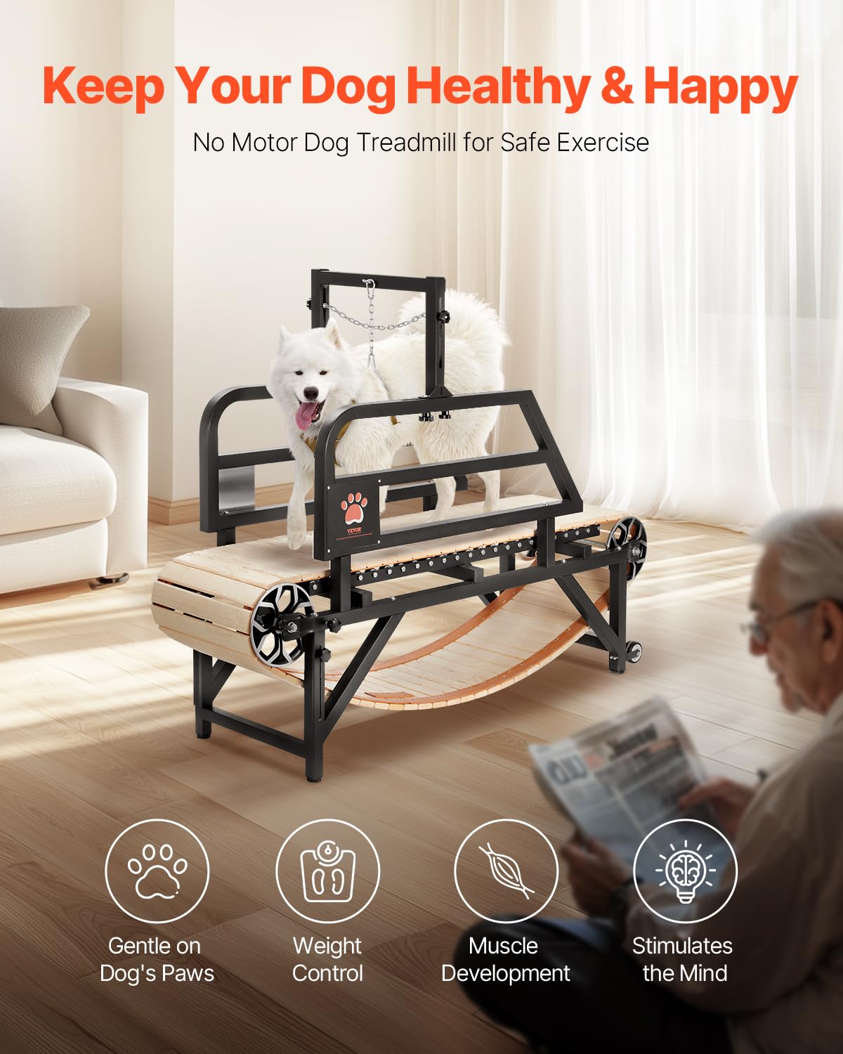 Vevor Dog Treadmill For Large/Medium Dogs With Brake, Slatmill With 3 Adjustable Ramps, Doggy Pacer To Unleash Joy, Keep Active