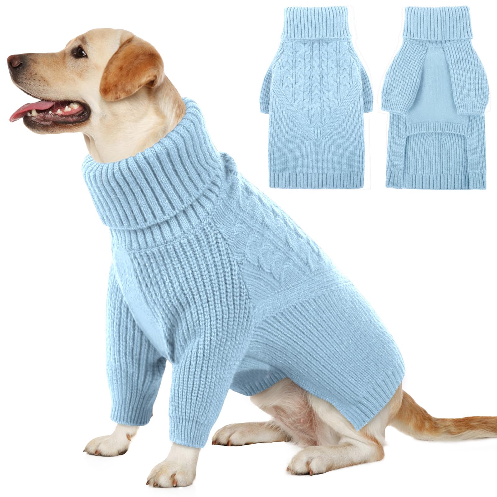 Queenmore Dog Sweater - Warm Winter Fall Turtleneck Knit For Small, Medium, Large Puppies - Long Sleeves Christmas Sweater For G