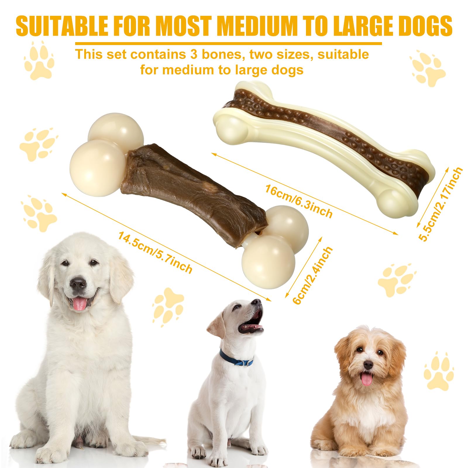 Sosation 3 Pack Chew Toys For Aggressive Chewers, Bone Toys Nylon Beef Flavor Dog Teething Toys For Large/Medium/Small Puppies B