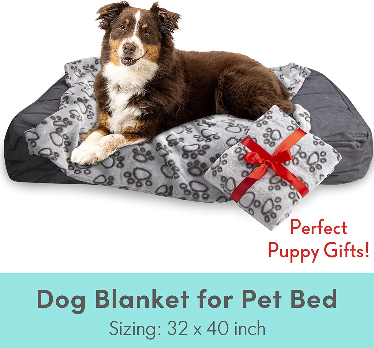 Stuffed® Dog Blanket - Washable Grey Polyester, 40"x32" Soft Calming Throw for Medium Small Dogs & Cats