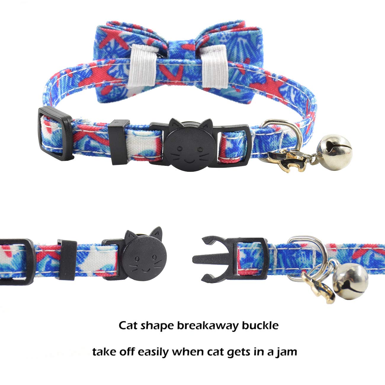 Bowtie Cat Collars Breakaway With Bell, Adjustable Cute Kitty Collars Safety Buckle Kitten Collar For Cat Puppy 7.5-11In (23)