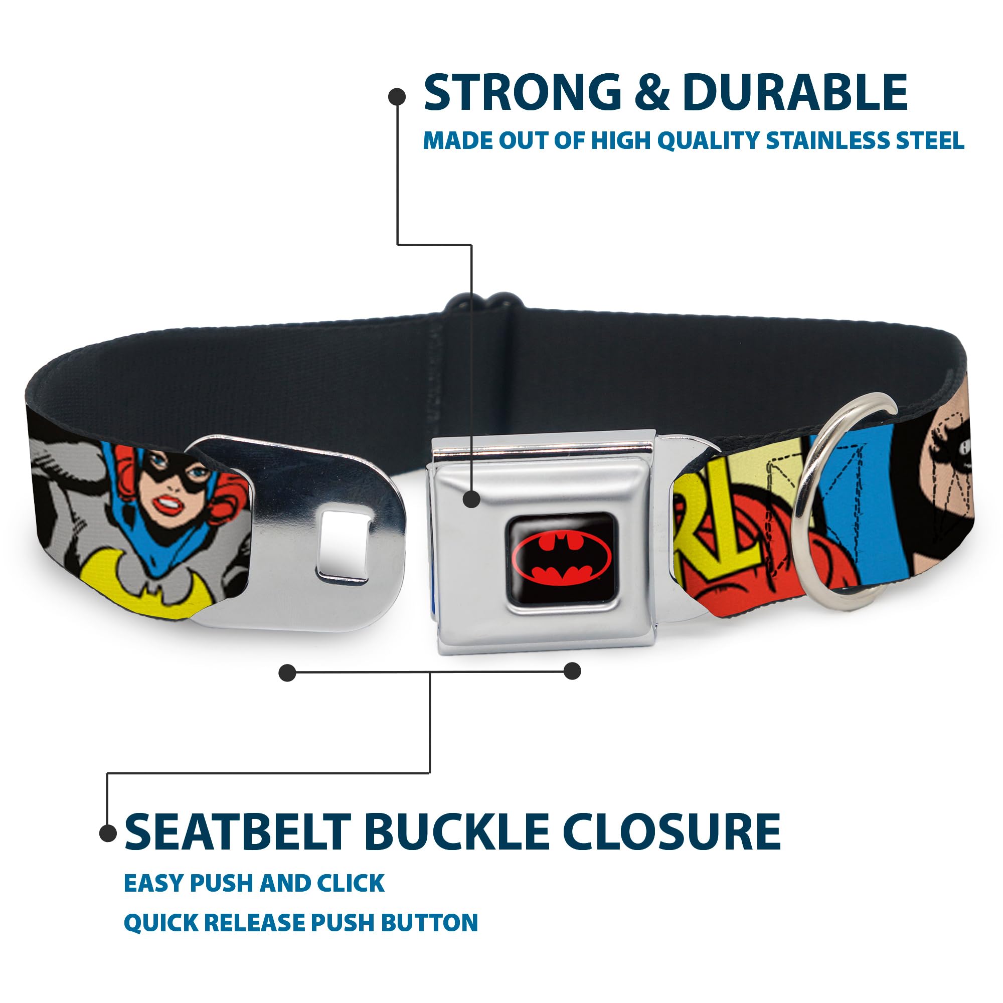 Buckle-Down Seatbelt Buckle Dog Collar - Batgirl In Action W/Face Close-Up - 1.5' Wide - Fits 16-23' Neck - Medium