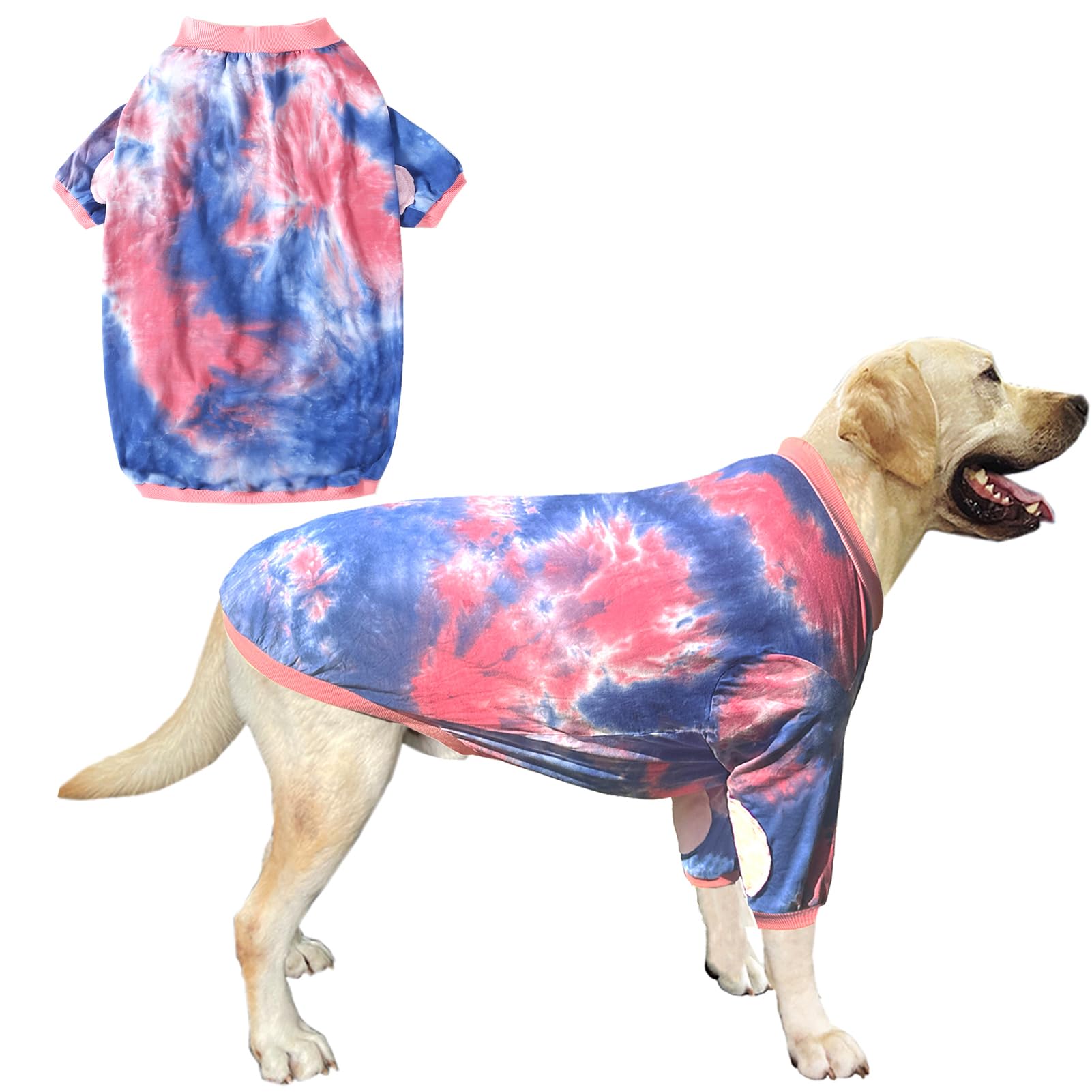 Pripre Dog Cotton Pink Blue T-Shirts Soft And Stretchy Dog Shirt Pajamas Pets Clothes For Large Dogs(Large Pinkblue)