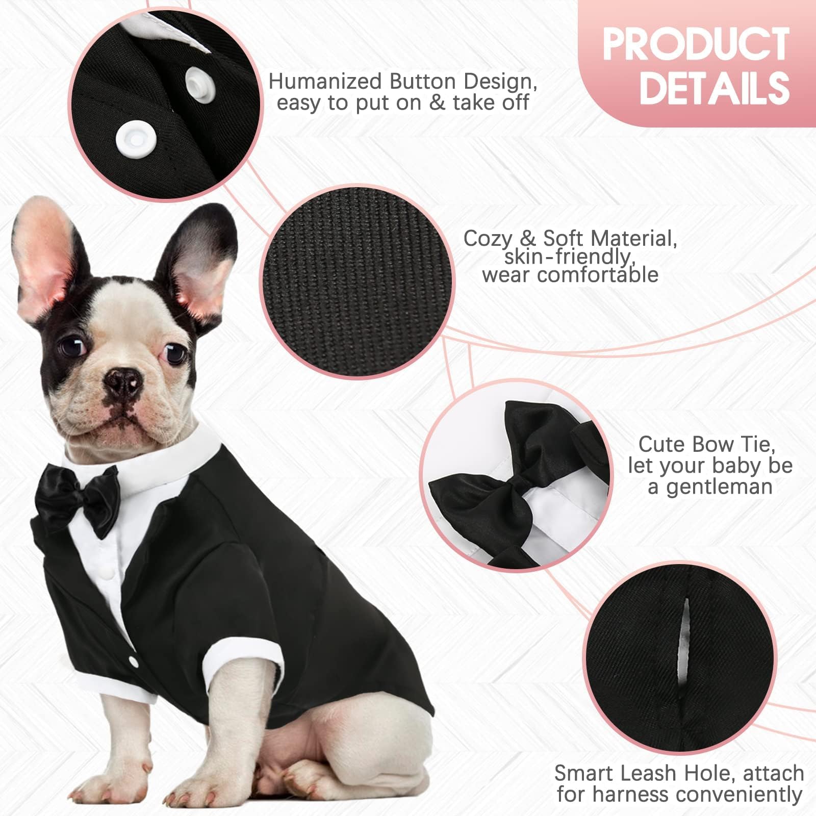 Kuoser Dog Tuxedo, Dog Wedding Suit With Bow Tie Formal Dog Tux Pet Wedding Party Birthday Costume, Dog Valentines Christmas Halloween Graduation Outfit Cosplay For Small Medium Large Dogs, Black M