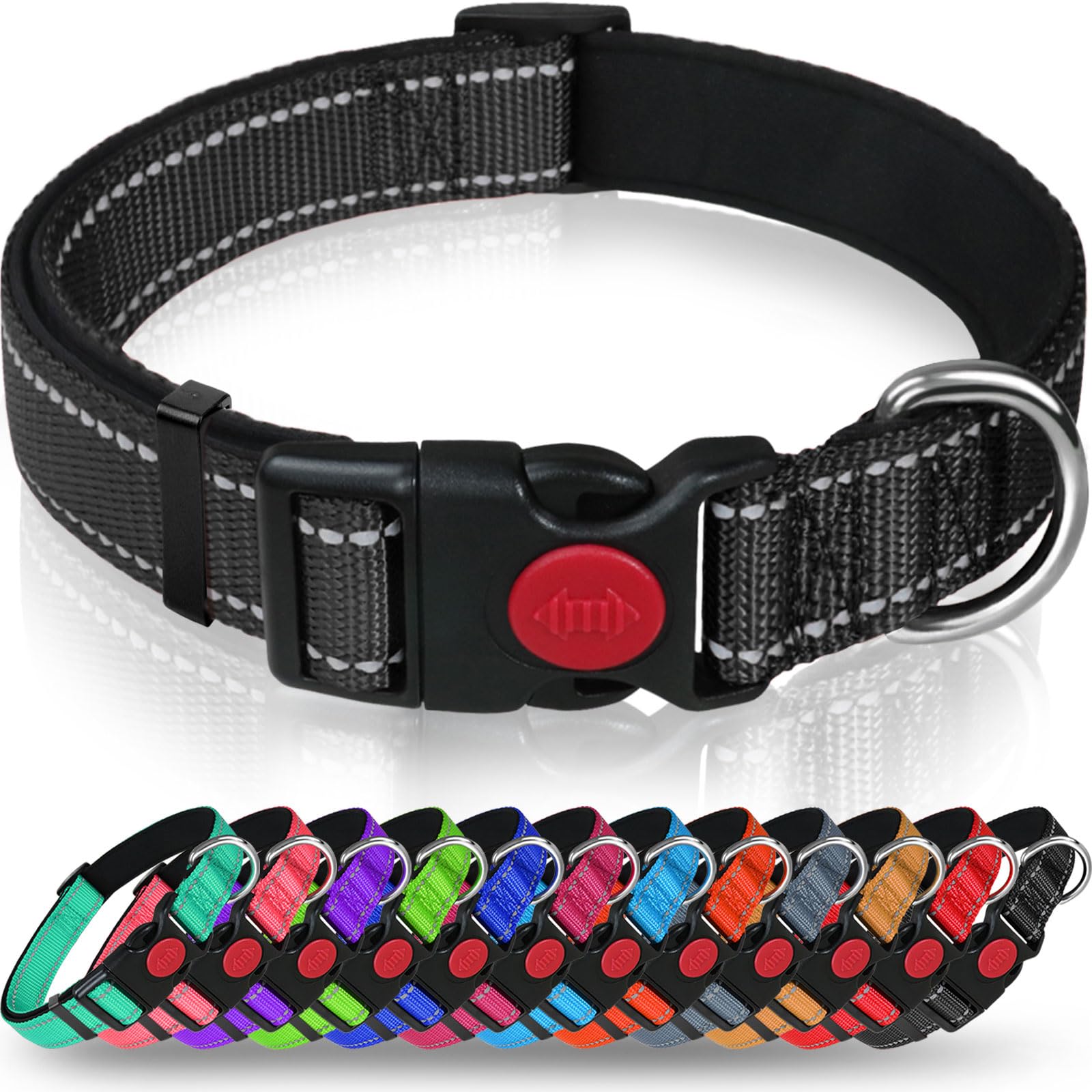 Taglory Reflective Dog Collar With Safety Locking Buckle, Adjustable Nylon Pet Collars For Small Dogs, S, Black