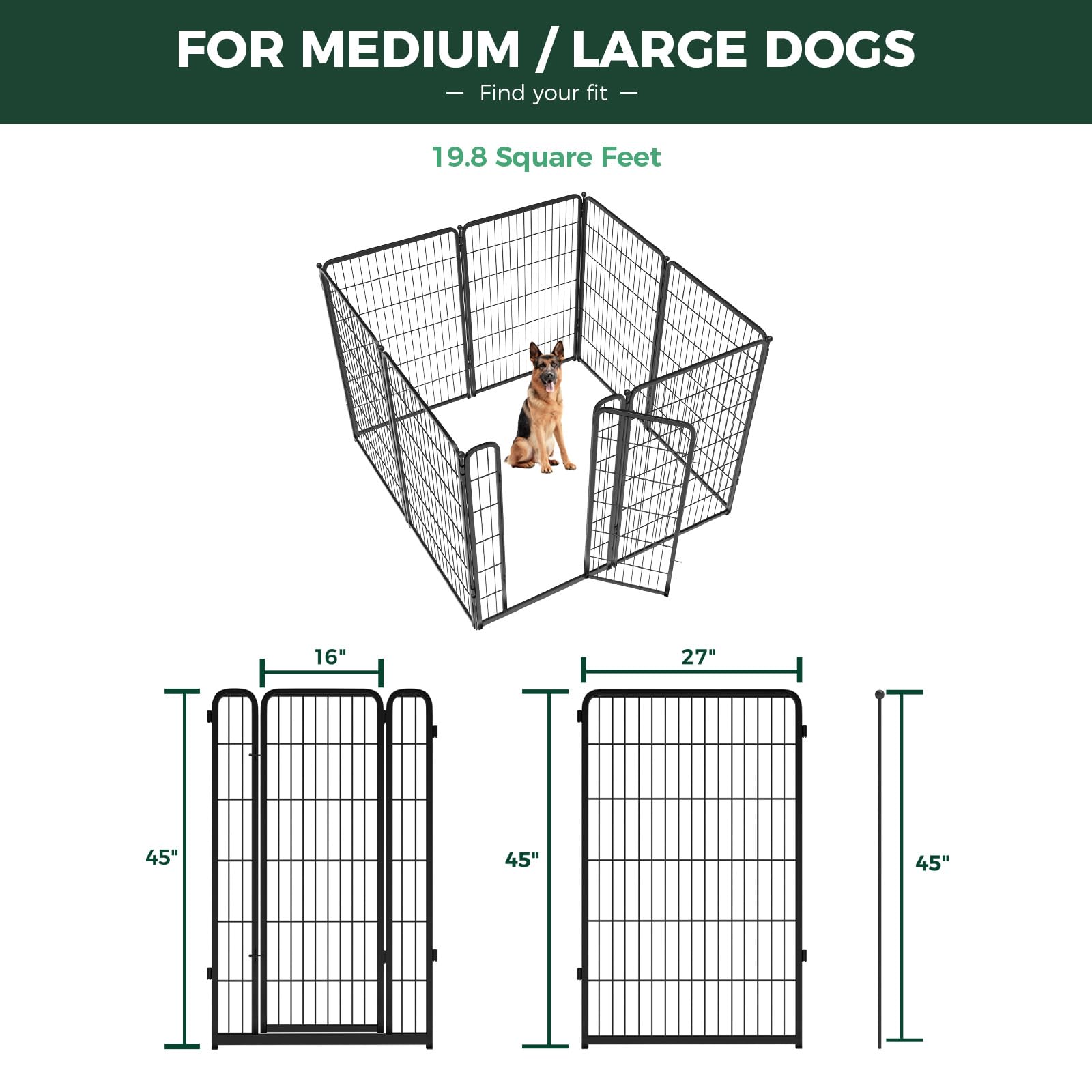 Fxw Homeplus Indoor Dog Playpen - Stress-Free And Safe Play, 45 Inch 8 Panels For Large Dogs, Black│Patented