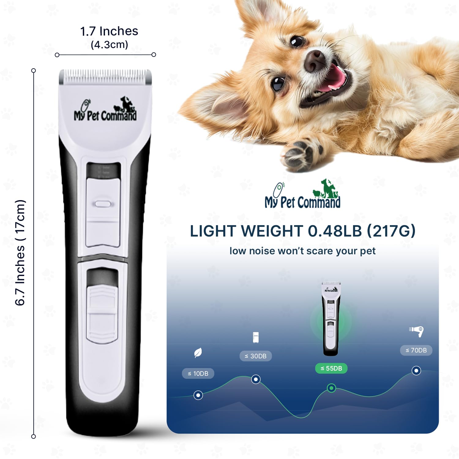 My Pet Command Professional Dog Clippers For Grooming, Cordless Rechargeable Pet Trimmers, Heavy Duty Dog Clippers For Thick Coa