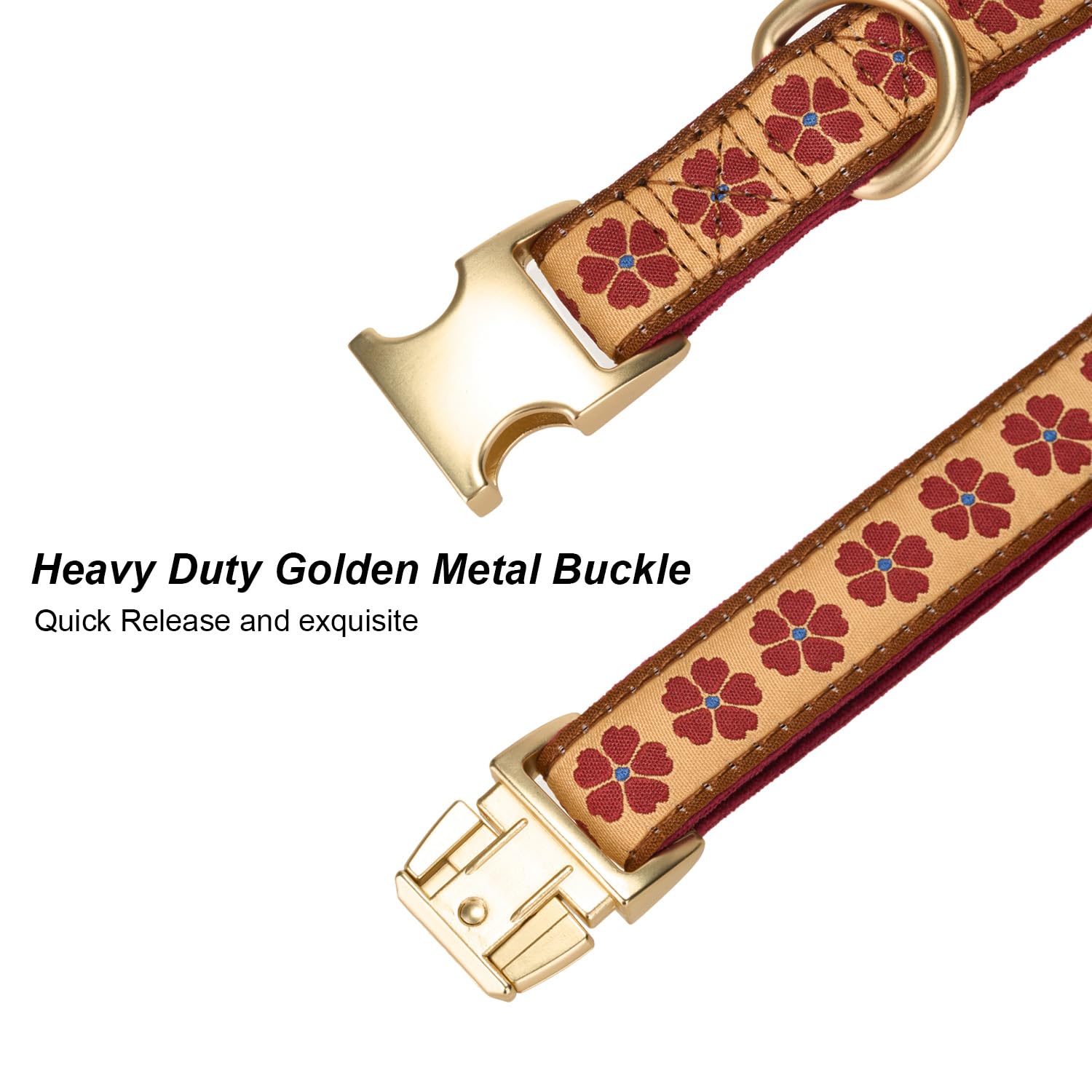 YUDOTE Woven Dog Collar with Metal Buckle Adjustable Jacquard Fall Dog Collars for Small Medium Large Dogs(Brick Red,S)