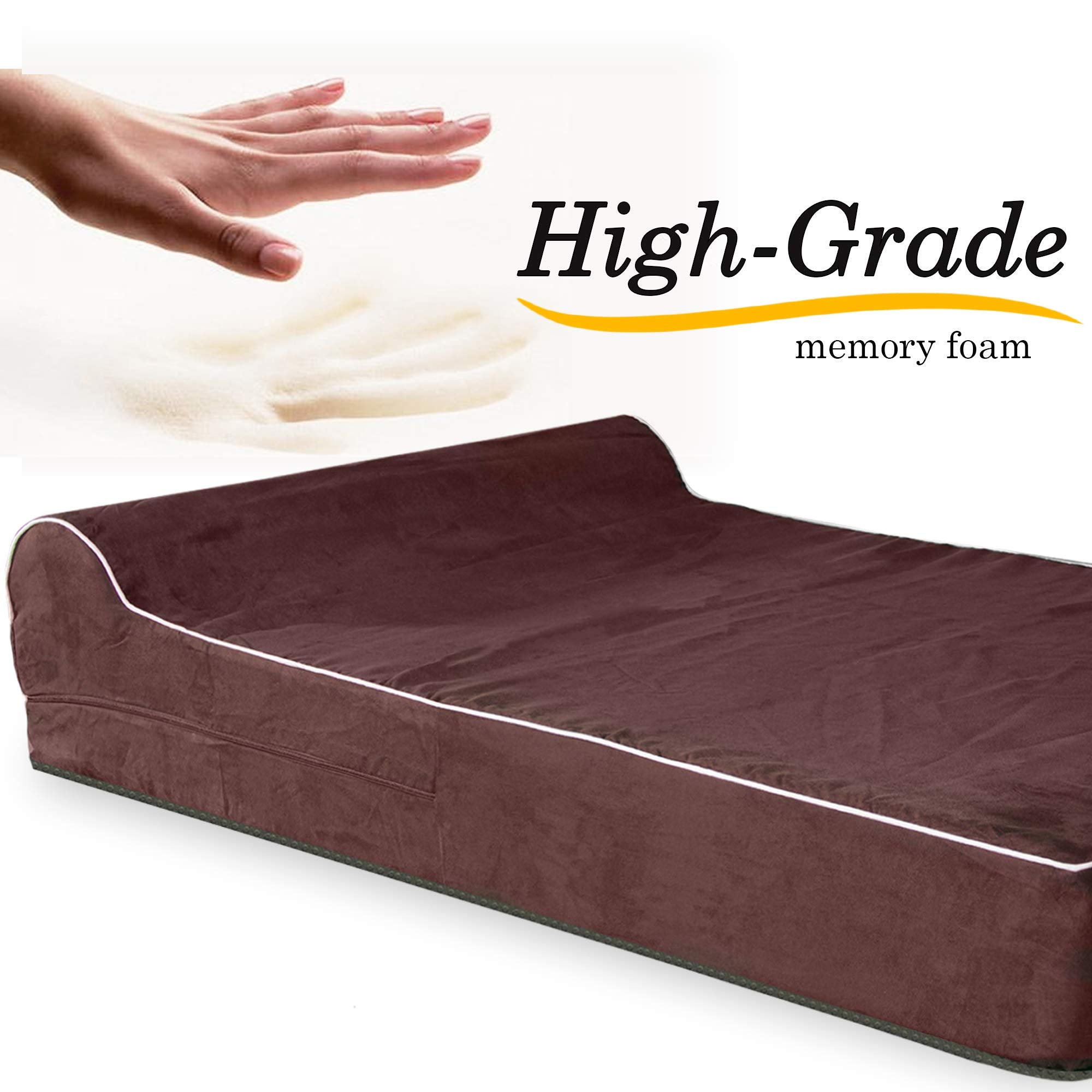 Orthopedic Dog Bed - 5.5-inch Thick Memory Foam Pet Bed with Pillow With Removable Cover & Free Waterproof Liner
