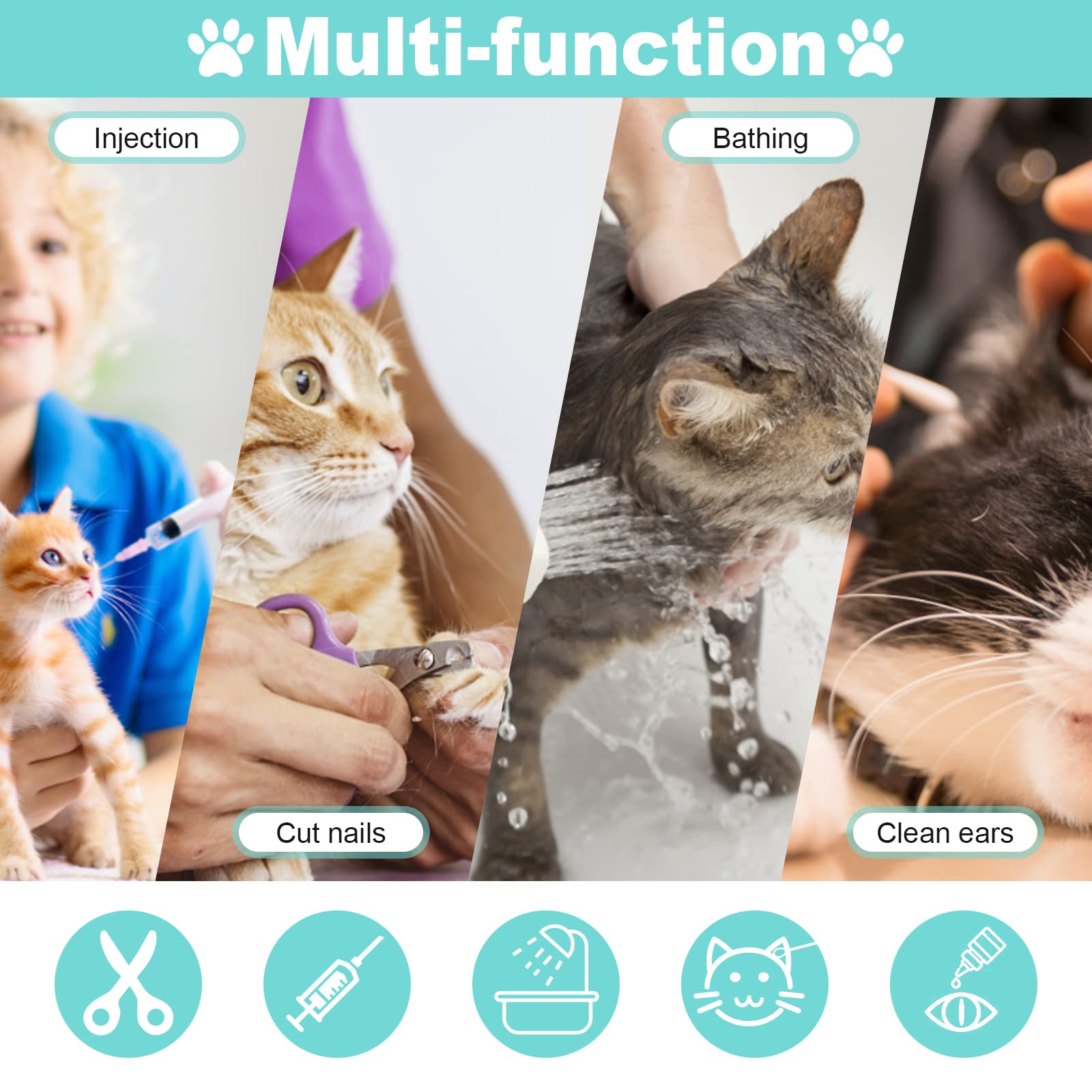 Cat Bag for Bathing Set with Cat Grooming Washing Bag Adjustable Pet Shower Brush - Cat Bathing Mesh Bag Anti Scratch Anti Bite