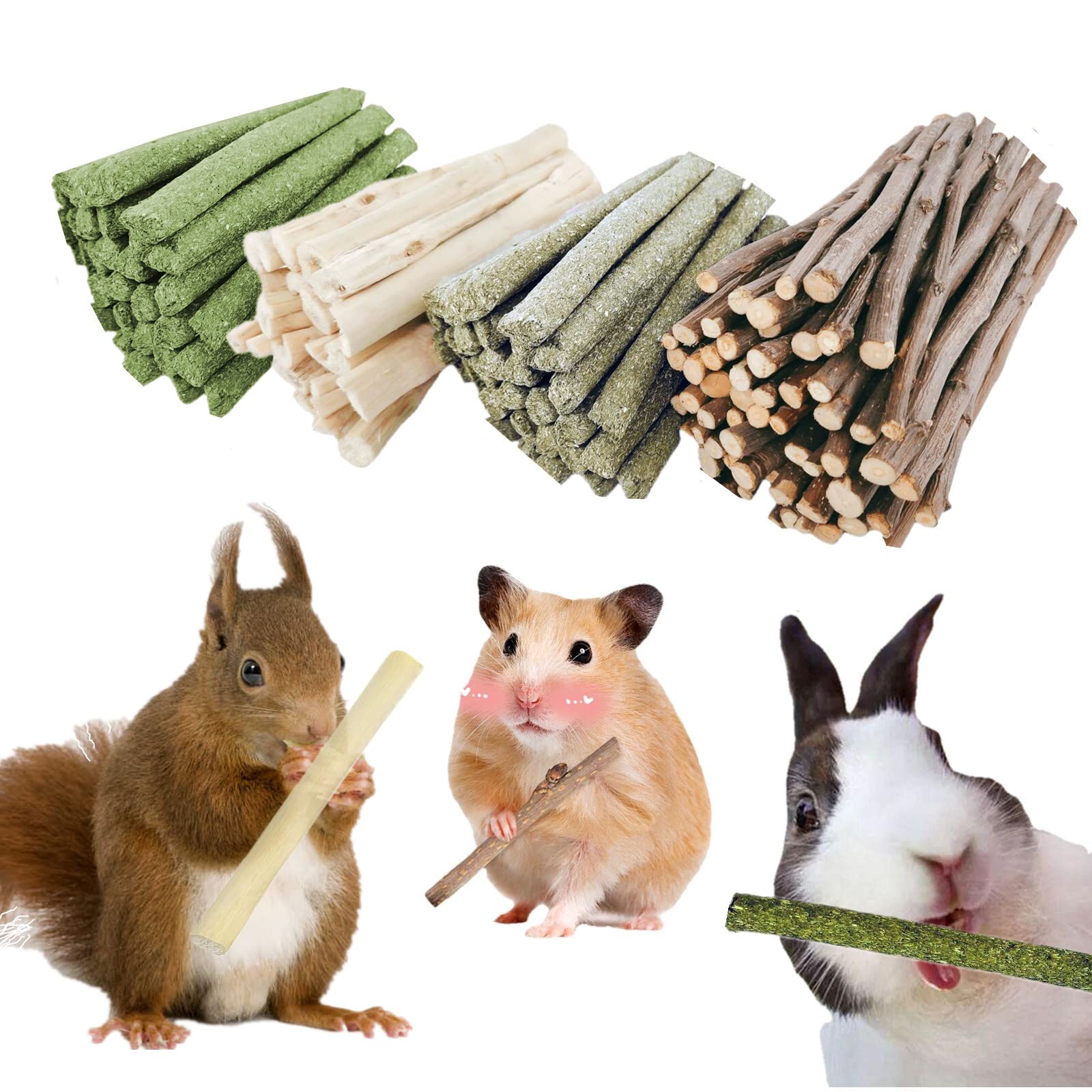 GREMBEB Bunny Chew Stick Rabbit Toy Treat 140g 4 in 1 Molar Stuff Organic Natural Snack Apple Branch Sweet Bamboo Timothy Hay Al