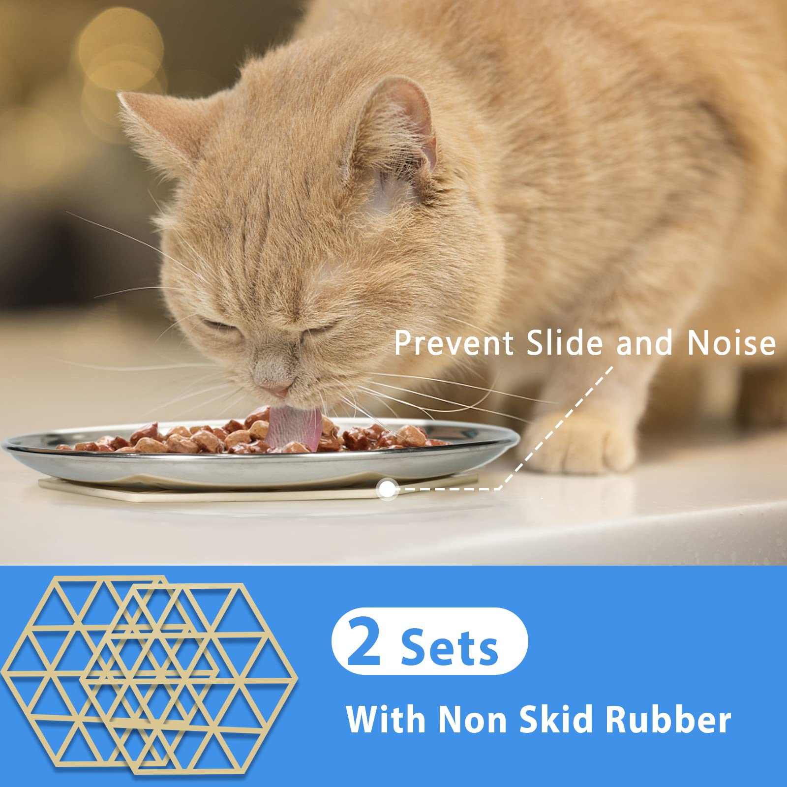 Stainless Steel Cat Dishes for Food and Water Bowls for Small and Medium Pets Relief of Whisker Fatigue -2 Sets Shallow Style