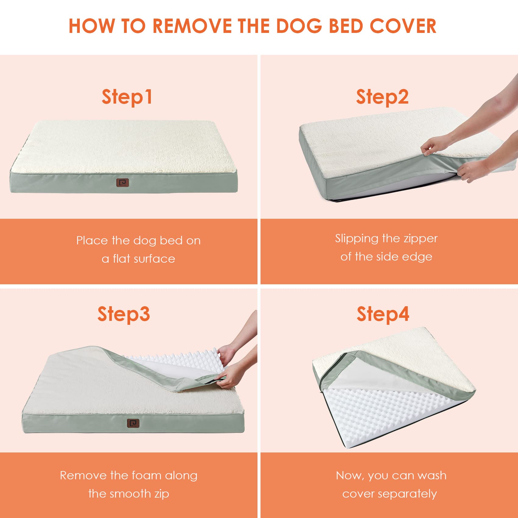 Eheyciga Washable Dog Beds For Medium Dogs, Medium Dog Bed With Removable Cover For Crate, Orthopedic Foam Pet Bed Dog Mat Mattress Cushions For Medium Dogs, Greyish Green(30 X 20)
