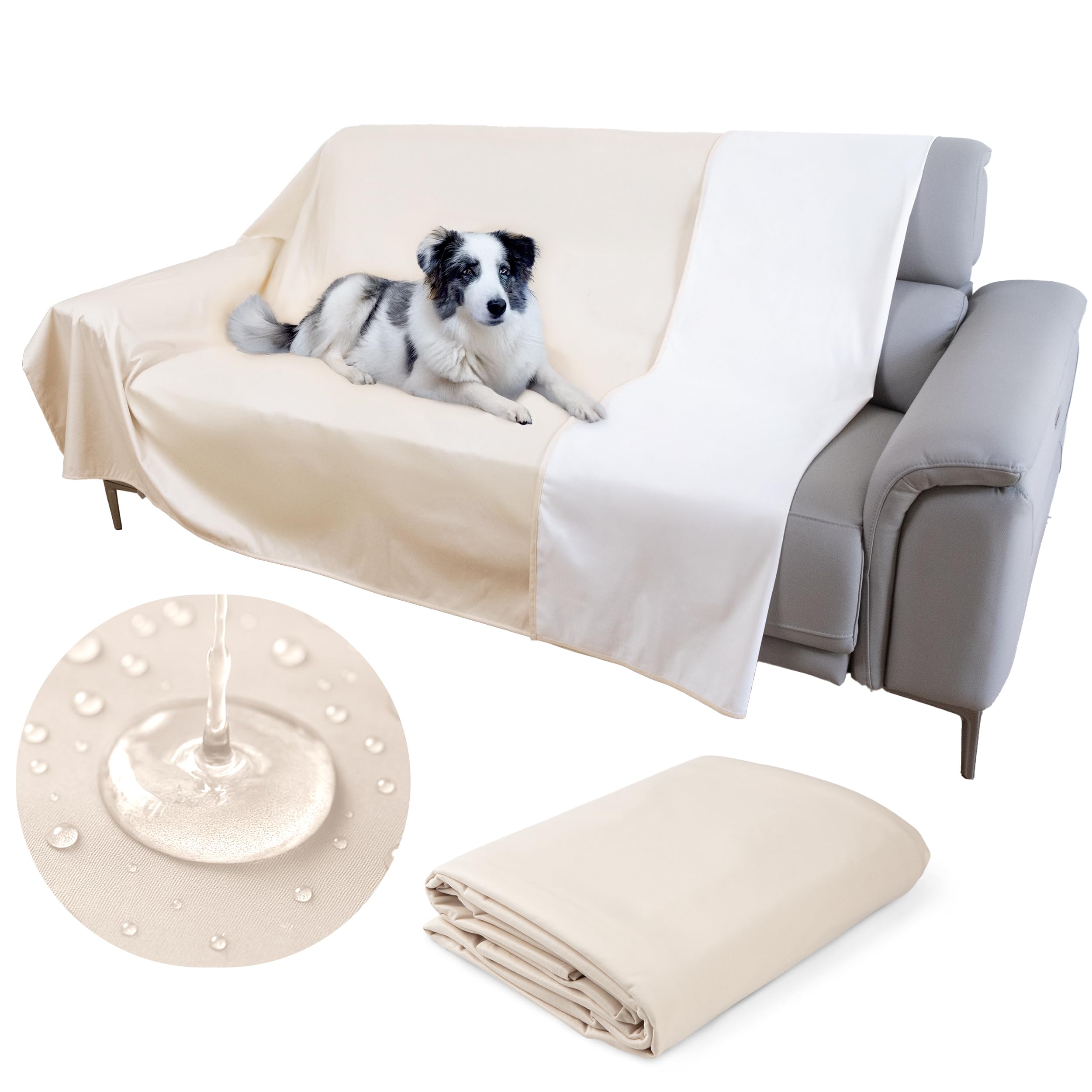 SILLY LEGACY Thin Reversible Waterproof Bed Cover, Queen Size 96x82 inch, Beige, Ideal for Dogs, Cats, Babies, Incontinence Protection