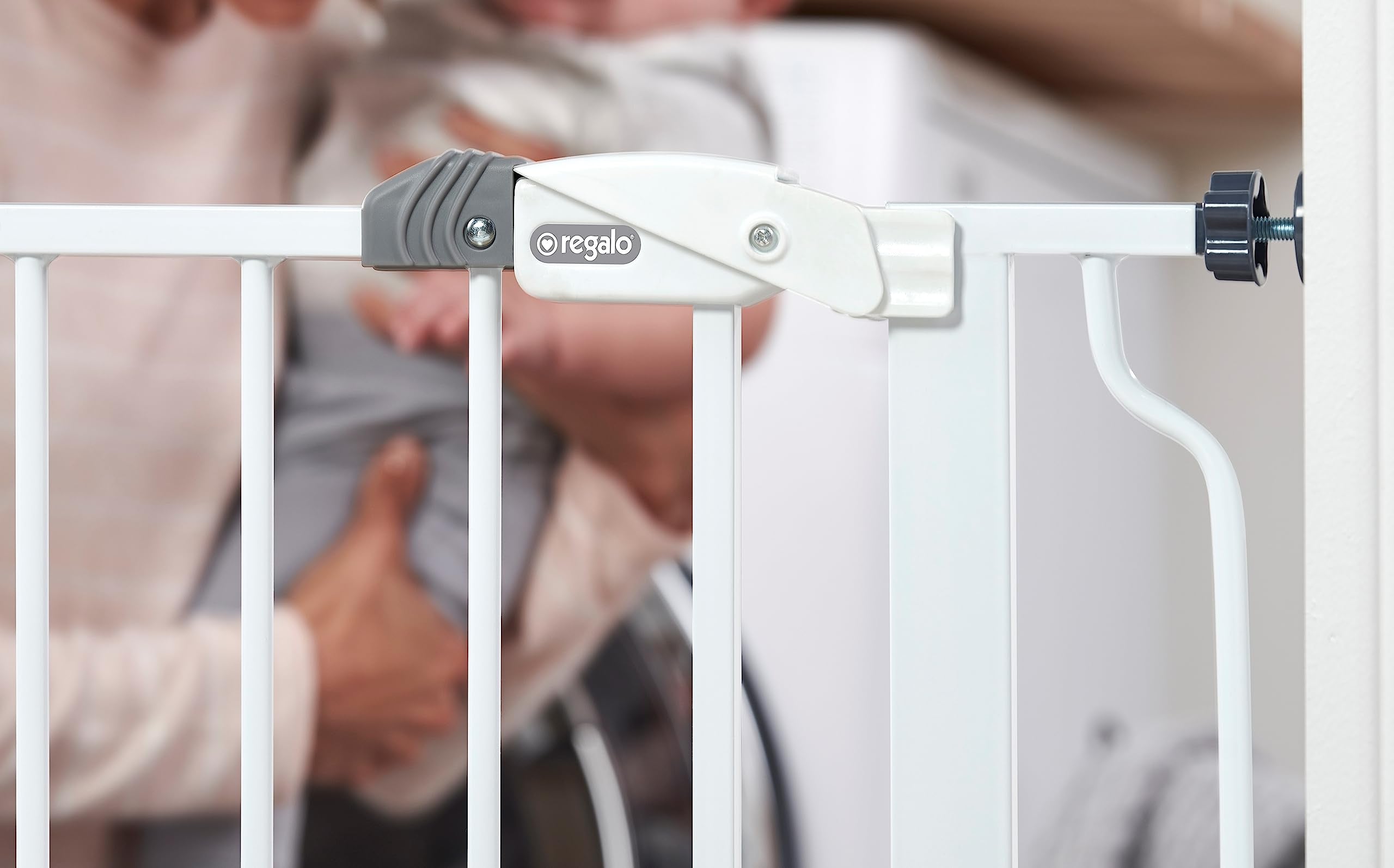 Regalo Easy Step Extra Tall Walk Thru Baby Gate, 29-36.5"W x 36"H, White, Includes Extension Kit and Pressure Mount Kit, Model 1166 H DS