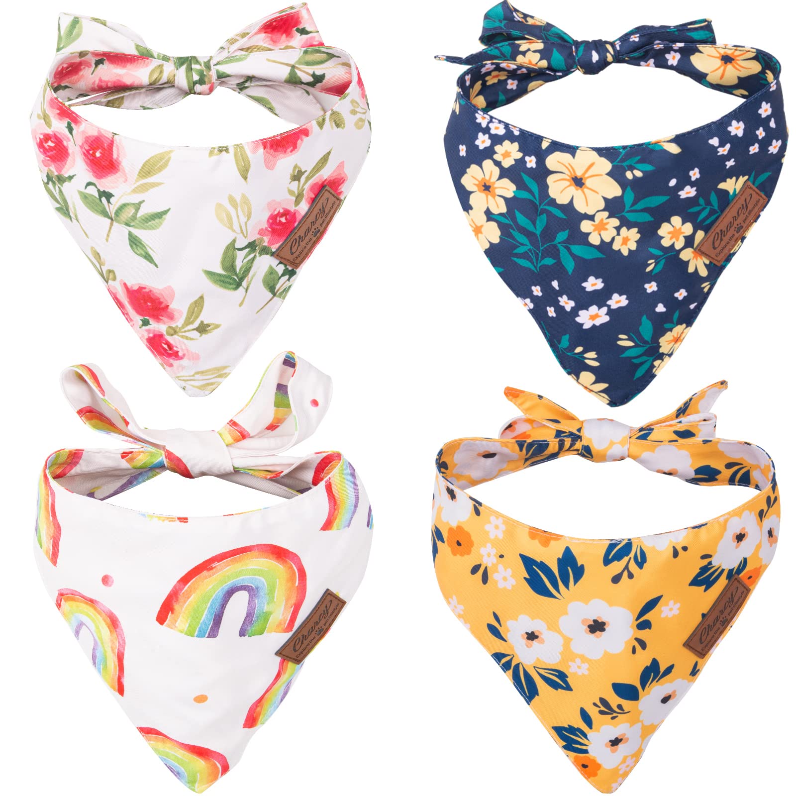 Charcy Dog Bandanas 4 Pack - Fall Bandana For Boys And Girls, Holiday, Birthday - Adjustable Durable Scarf, Unique Design - Rain