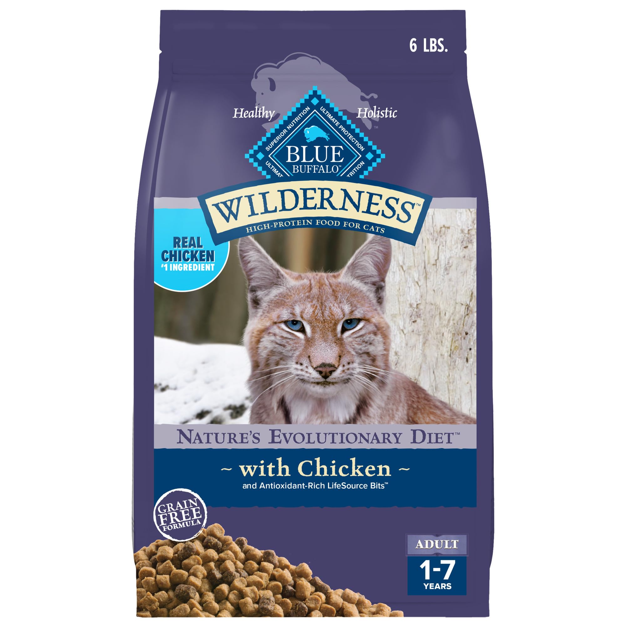 Blue Buffalo Wilderness Natures Evolutionary Diet High-Protein, Grain-Free Natural Dry Food for Adult Cats, Chicken, 6-lb. Bag