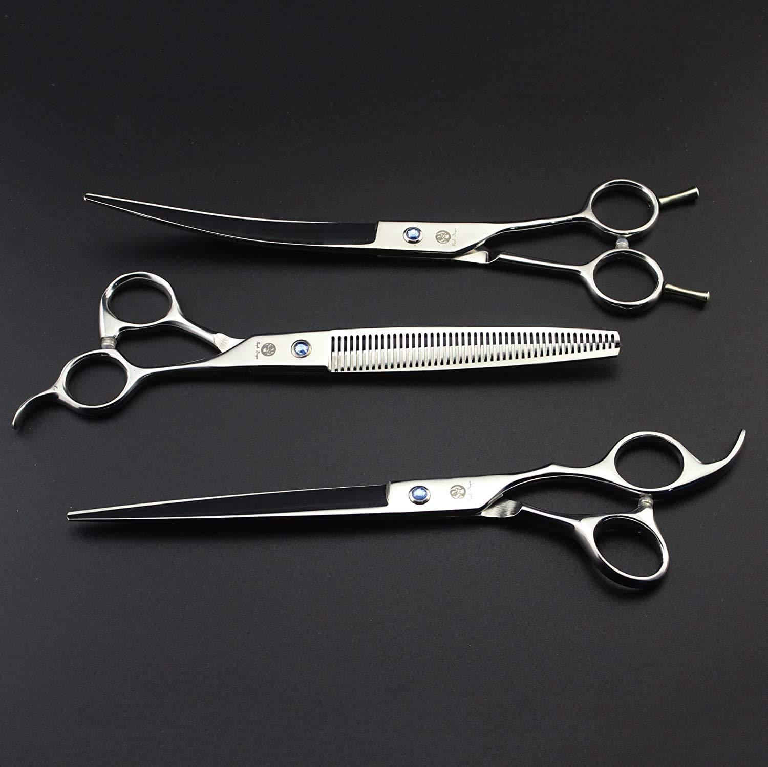 Purple Dragon 8.0 Inch Dog Hair Cutting, Curved And Thinning Scissor Shears Pet Grooming Tool Kit