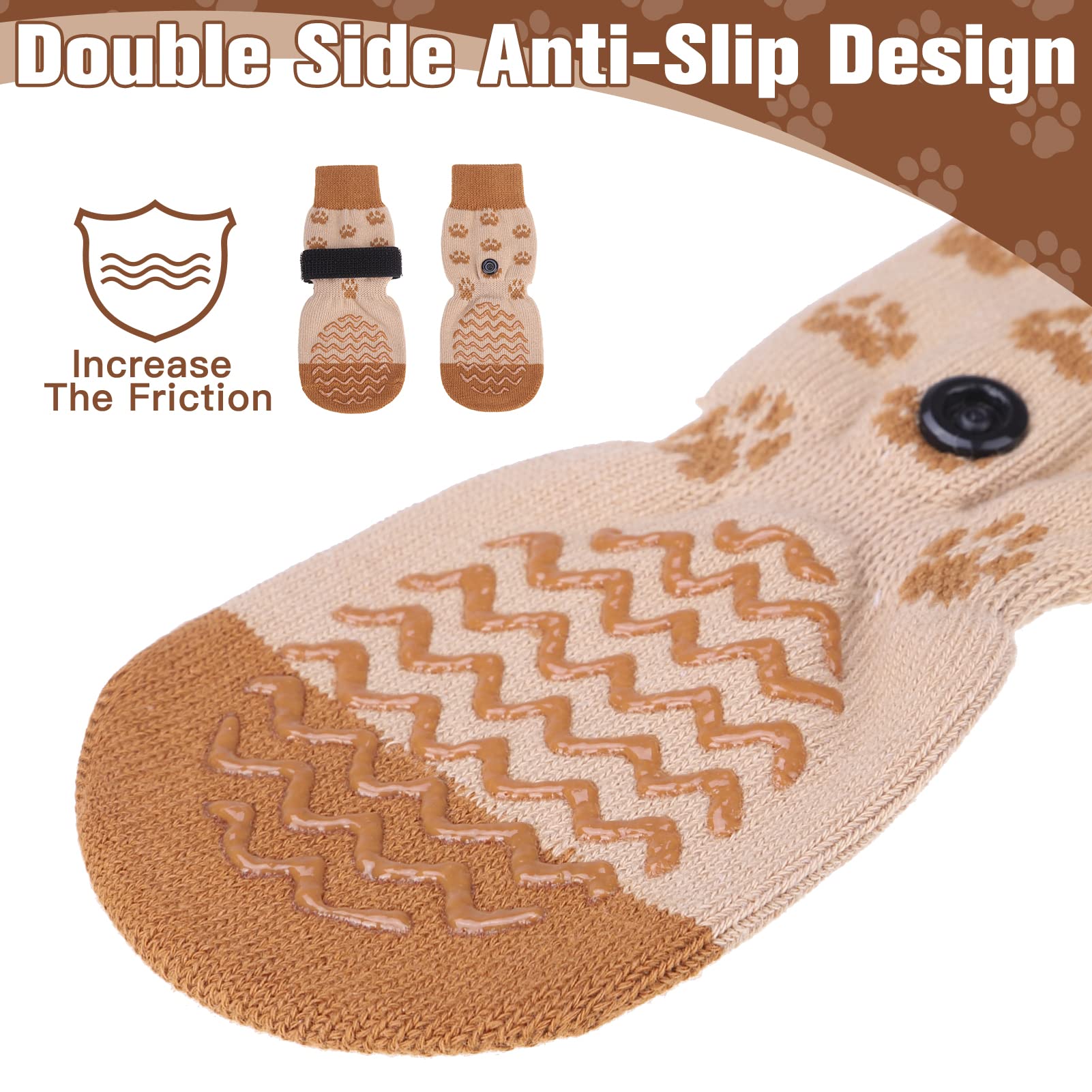 EXPAWLORER Anti-Slip Dog Socks - Medium Brown Paw Protectors for Hot/Cold Pavement, Prevents Licking & Slipping