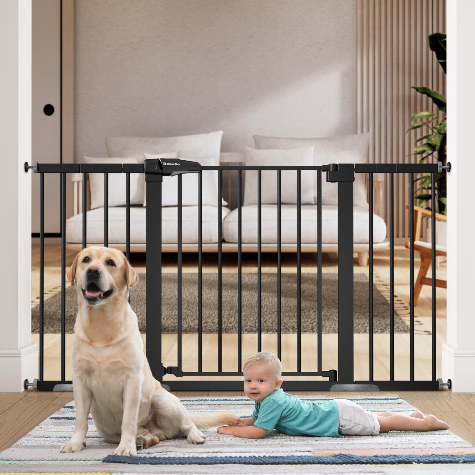 BABELIO Extra Wide Baby/Dog Gate, 29-55 Auto Clos for The House and Doorway, Safety Pressure Mounted Pet Door, NO Need Tools and