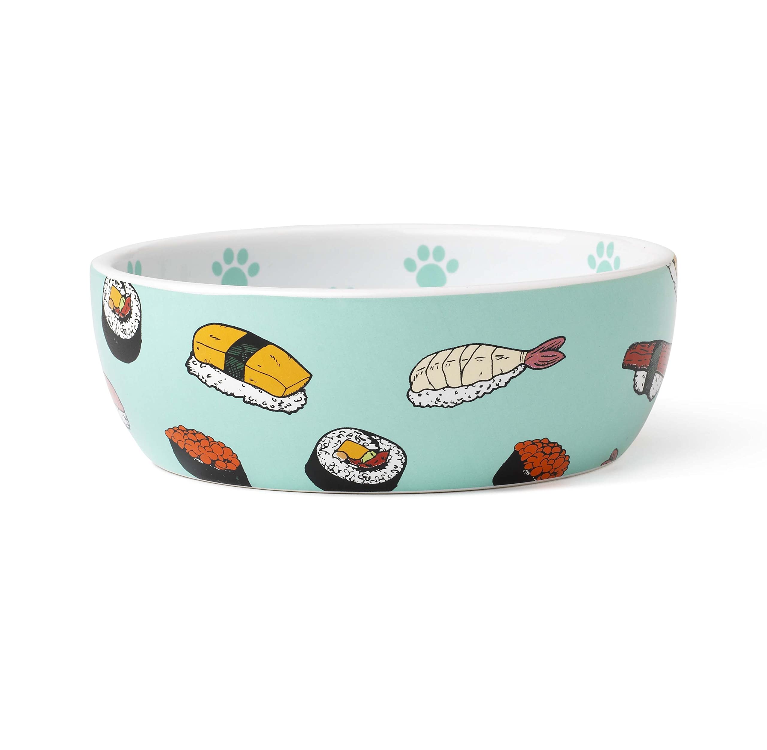 PetRageous 16043 Sushi Time Dishwasher-Safe Stoneware Cat or Dog Shallow Bowl 5.25-Inch Diameter 1.75-Inch Tall 1.75-Cups Capaci
