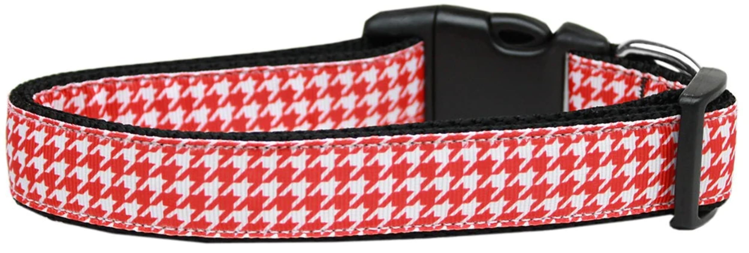Pet Dog & Cat Nylon Collar or Leash, "Houndstooth Red" LG Collar