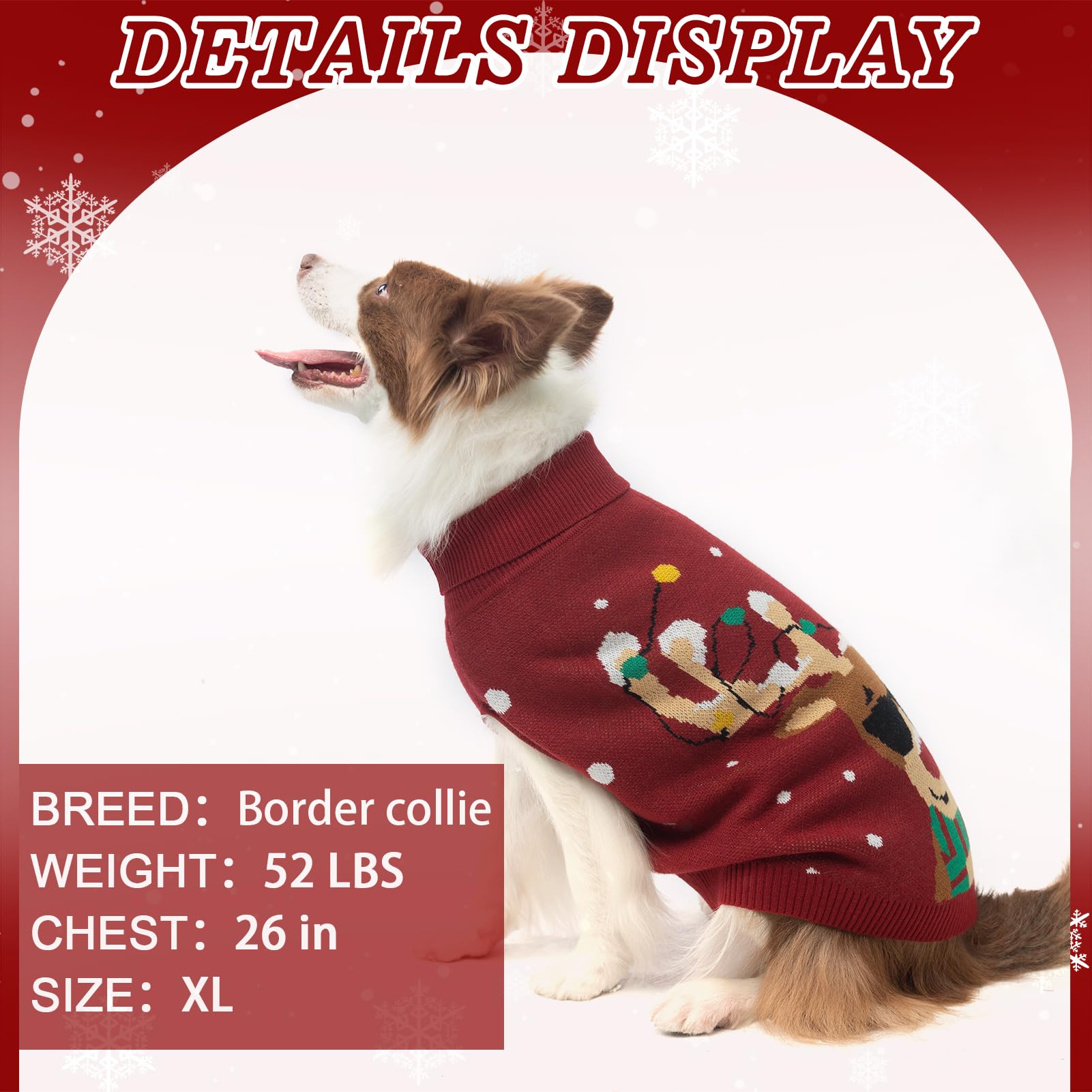 Pawchie Christmas Dog Sweater Turtleneck Outfit With Leash Hole, Knitted Pet Winter Warm Clothes For Small Medium Dogs Boy Girl