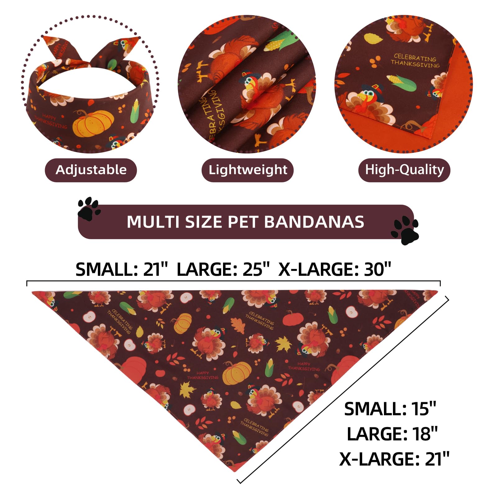 Gofshy Thanksgiving Dog Bandana Large 1Pcs, Triangle Reversible Holiday Scarf For Boy And Girl, Fall Autumn Bibs Accessories For