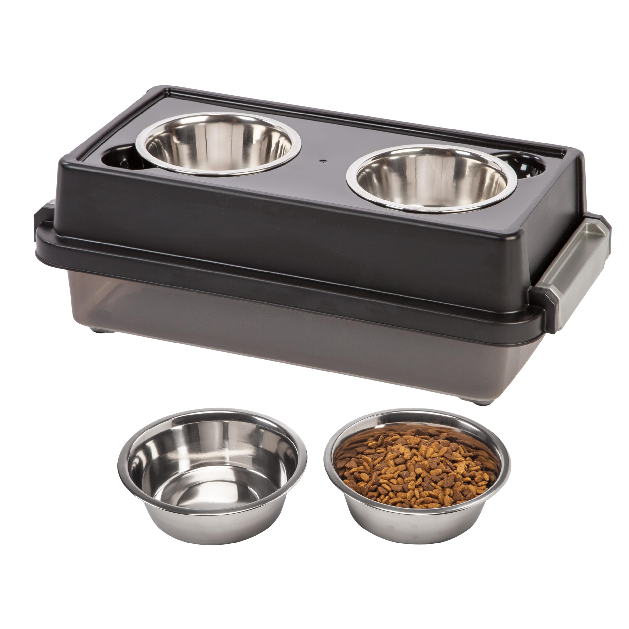 IRIS USA 2-in-1 Elevated Dog Bowls 6 H with Airtight Pet Food Storage Container Holds Up to 5 Lbs, Removable 4 Thick 16 oz Stain