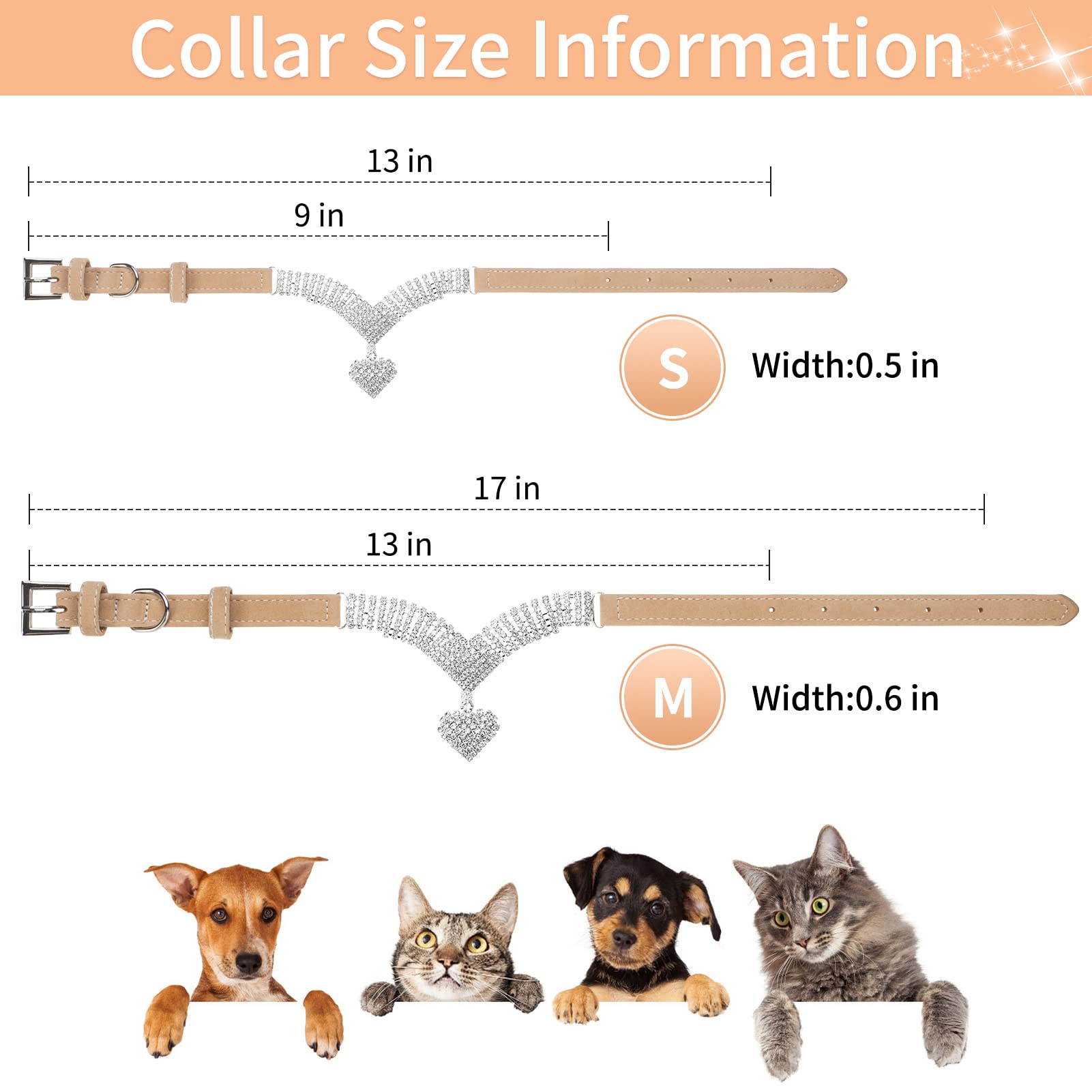 Expawlorer Cute Dog Necklace - Rhinestone Dog Collar, Soft Velvet Collar For Girl Boy Cats Dogs, Sparkling Pet Neck Decoration, Adjustable Pet Collar For Puppies Cats Small Medium Dogs, Brown S