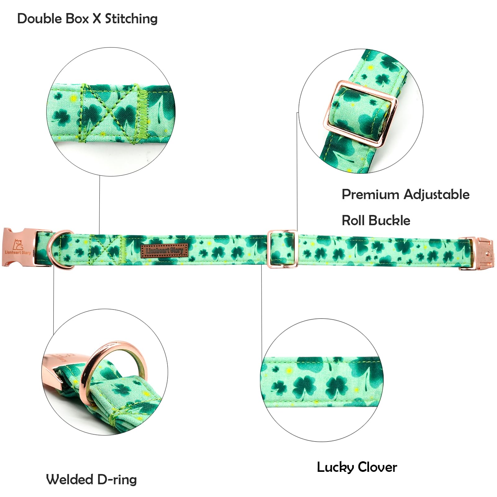 Lionheart Glory St. Patrick Dog Collar, Clover Collars Green Dog Collar For Large Dogs Spring Dog Collar Adjustable Heavy-Duty D