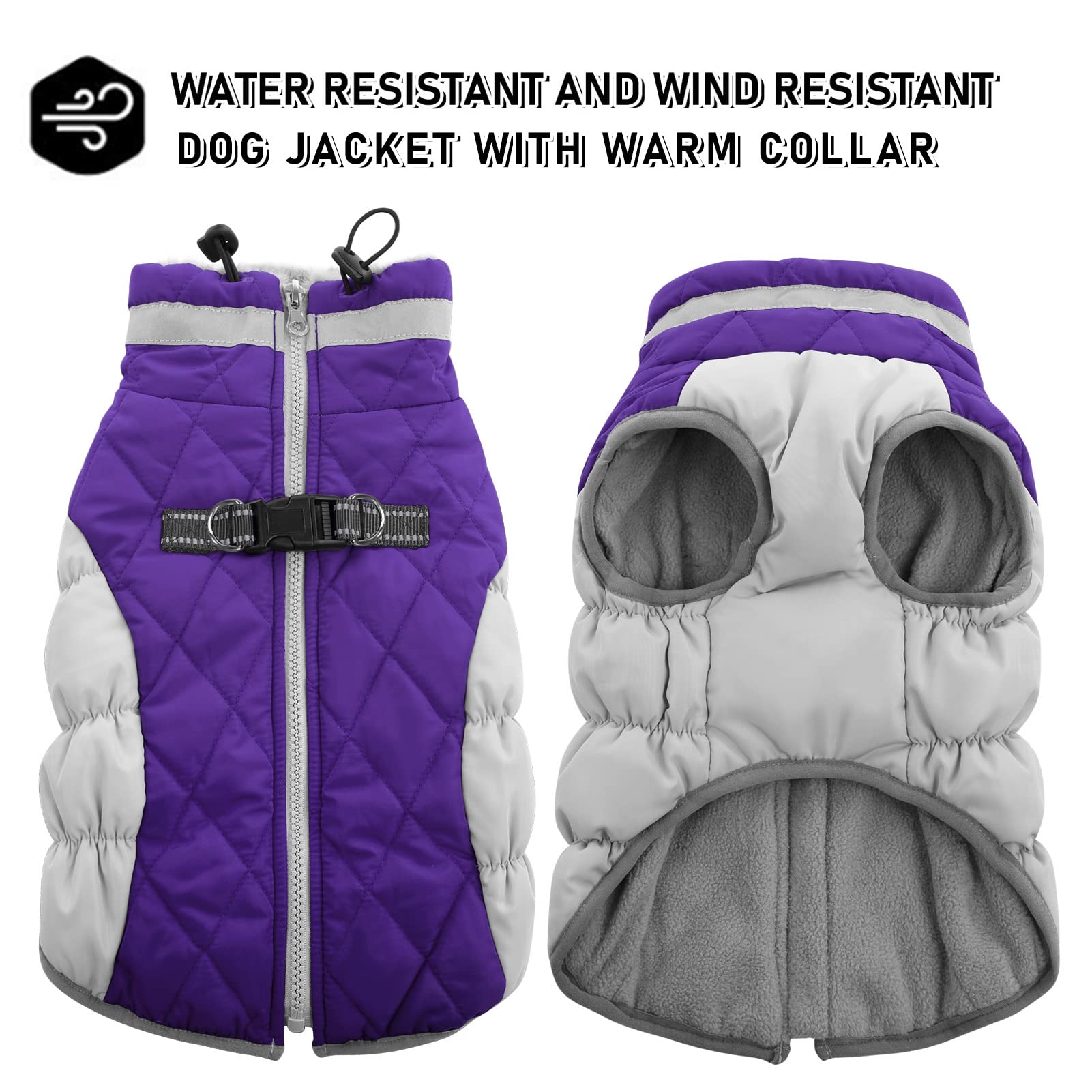 AOFITEE Winter Dog Coat, Warm Fleece Jacket for Cold Weather, Reflective, X-Small, Purple, Model 1207-AF-12180-Purple-XS