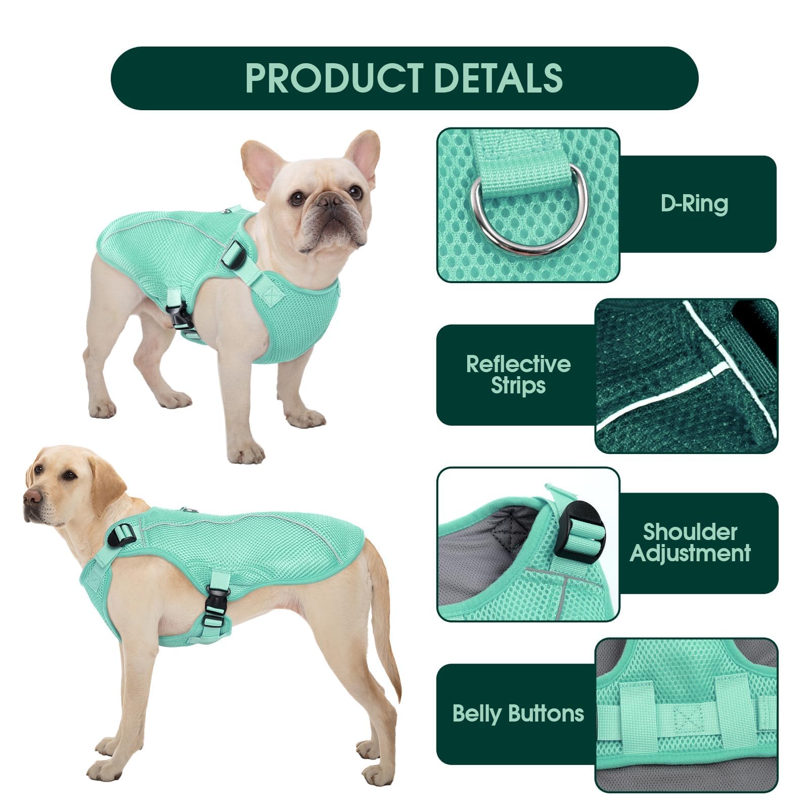 Kuoser Dog Cooling Vest Harness, Medium Dog Cooler Jacket With Adjustable Buckle For Outdoor Beach, Hiking, Training Green L