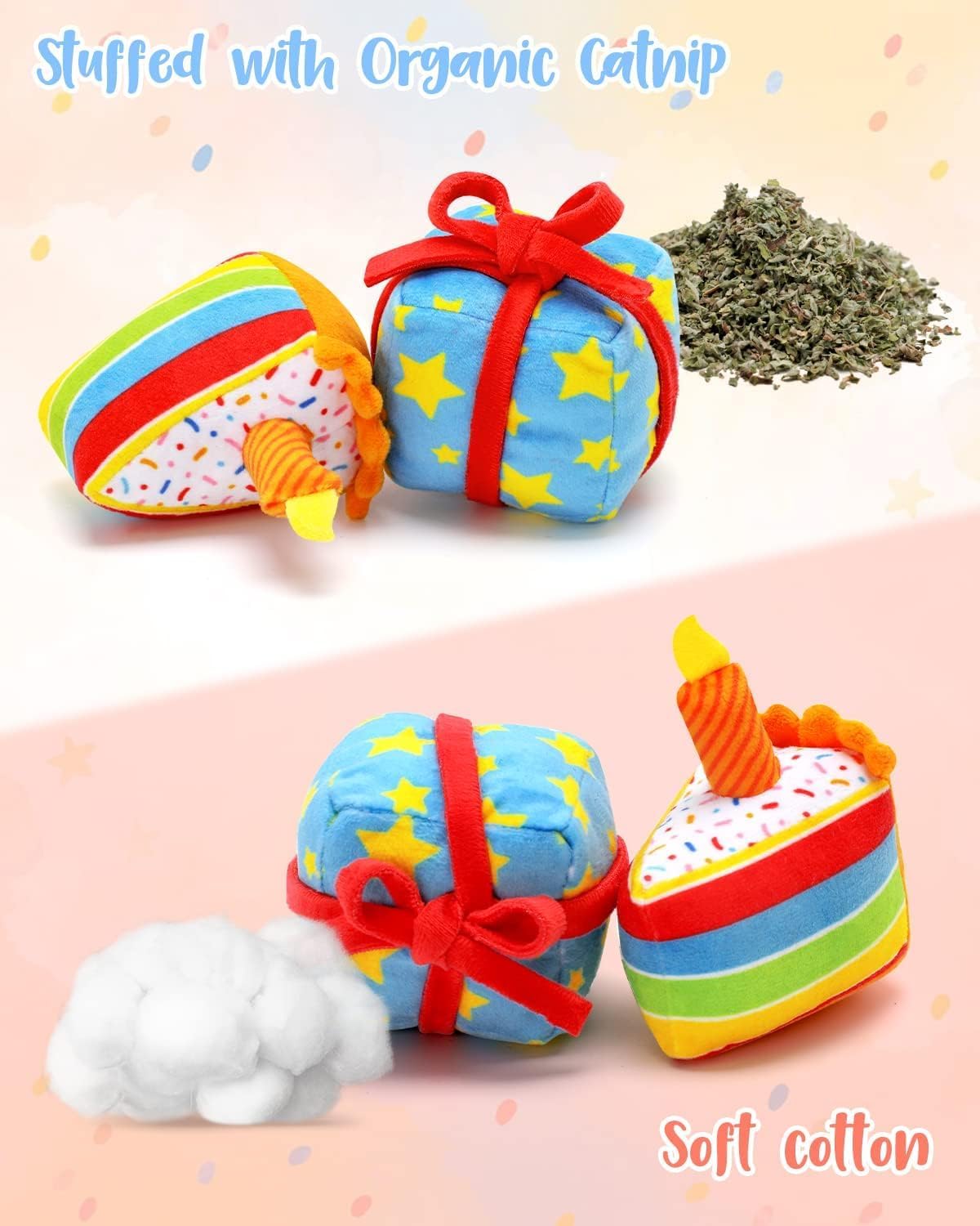 CiyvoLyeen 6Pcs Birthday Themed Catnip Toys Cat Birthday Gift Kitten Interactive Toys for Cat Lover Cake Crown Fish Soft Plush C
