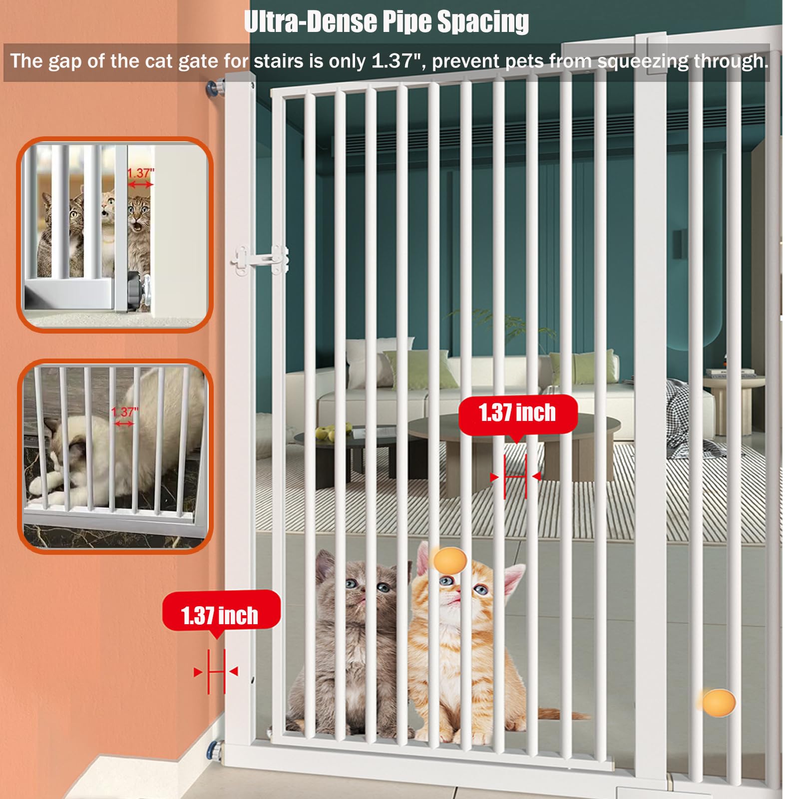 59 inch Extra Tall Cat Gate, Adjustable 29.13 and 42.08 Wide Baby Gate, Pressure Mounted Full Door Pet Gates for Doorway, Stairs